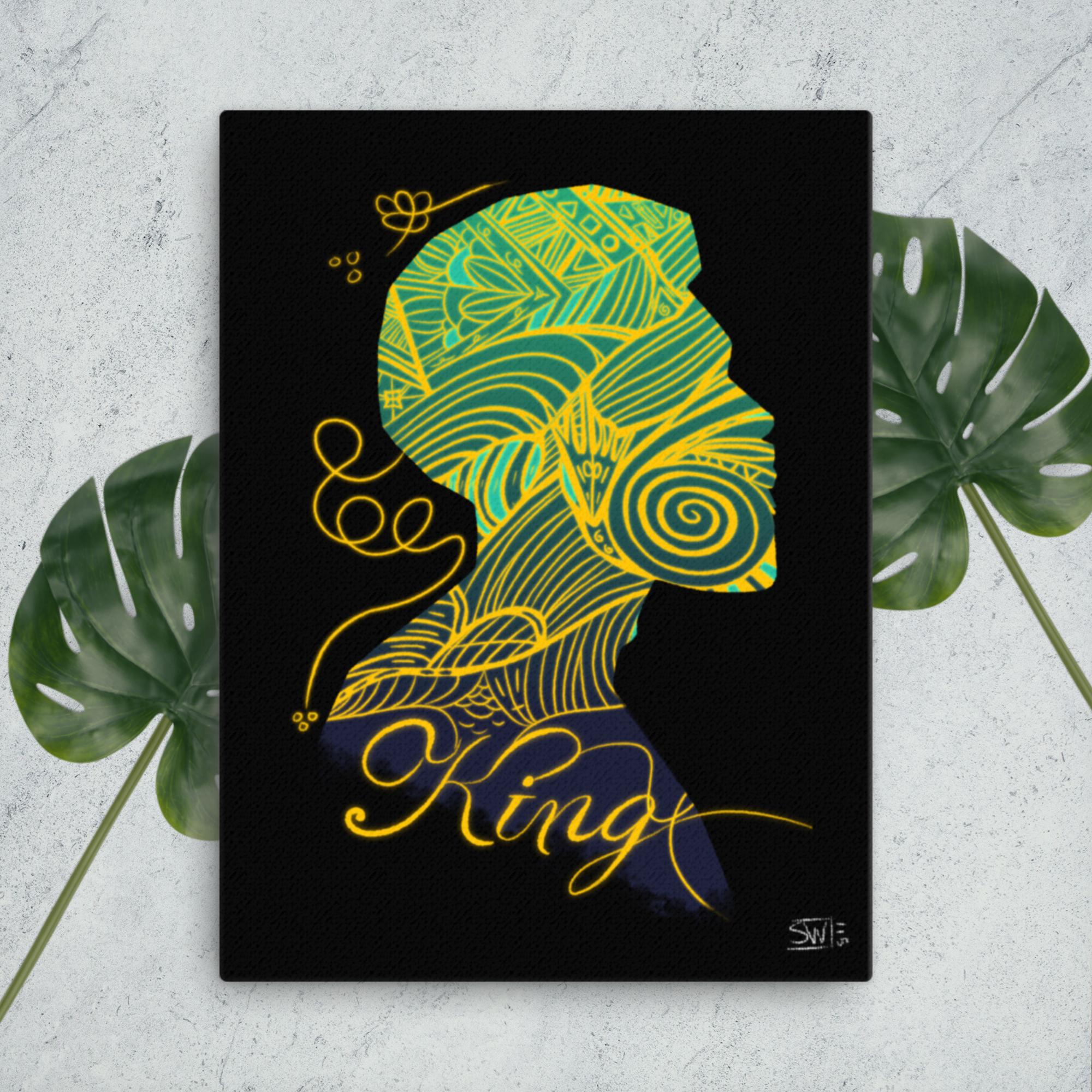 King Canvas Print: Black Art, African Art, Royal Design for Home Decor, Man in Profile.