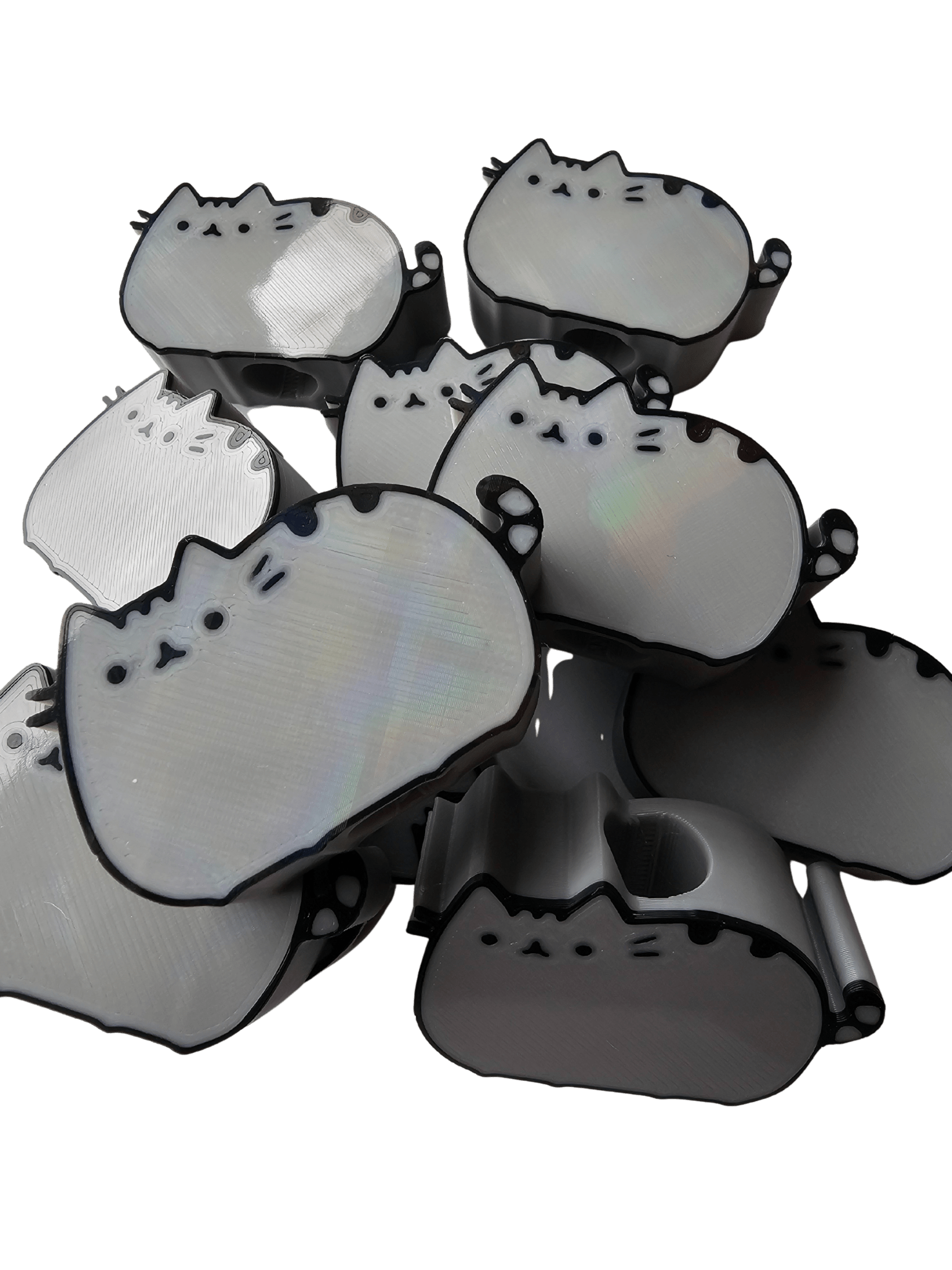 Holographic Gray Chunky Cat Straw Toppers | 3D Printed Cat Straw Huggers for Cat Lovers