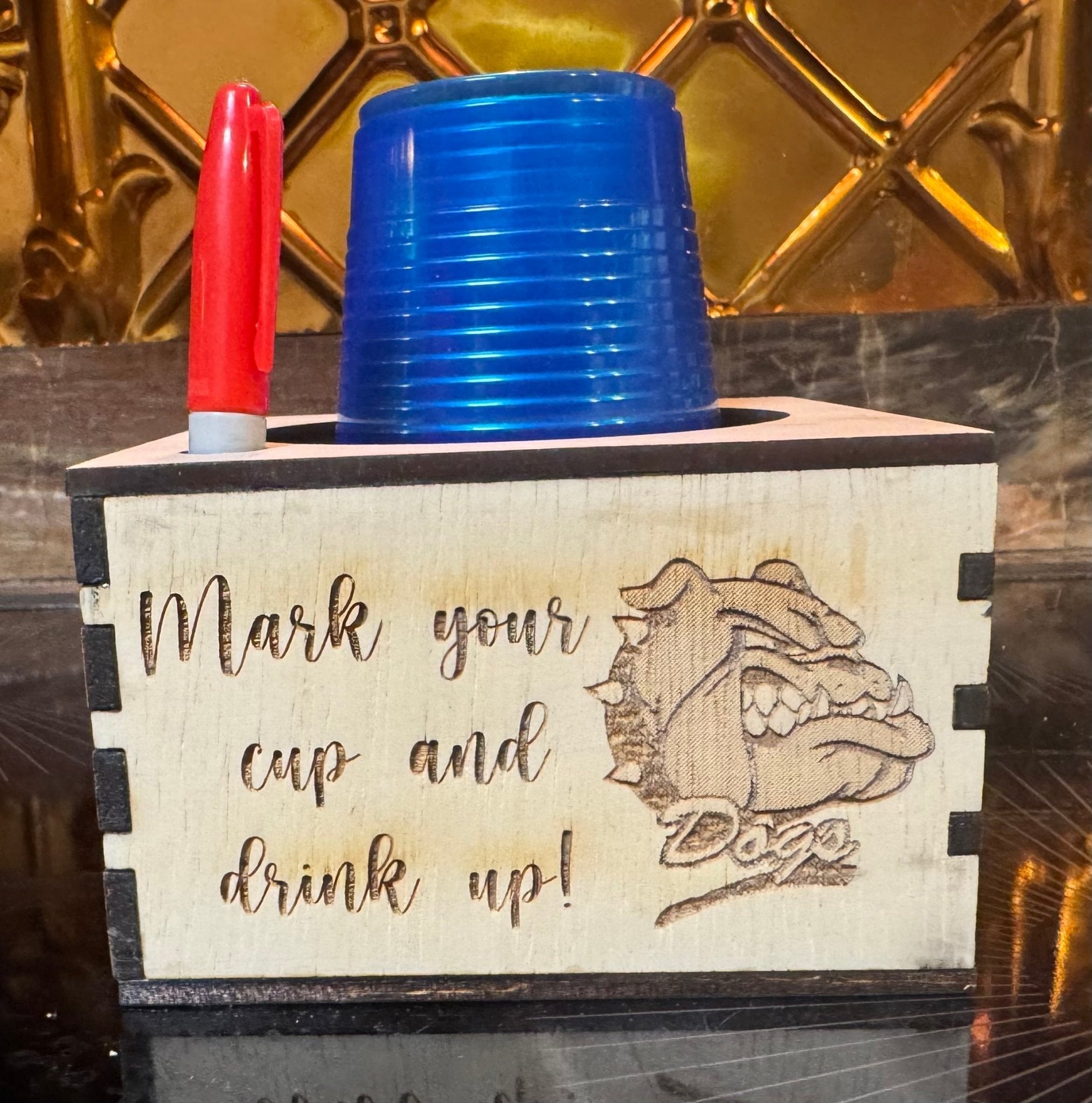 Personalized Cup Marker Holder Box: 'Mark Your Cup' for Tailgate, Picnic. Marker and Cup Included!