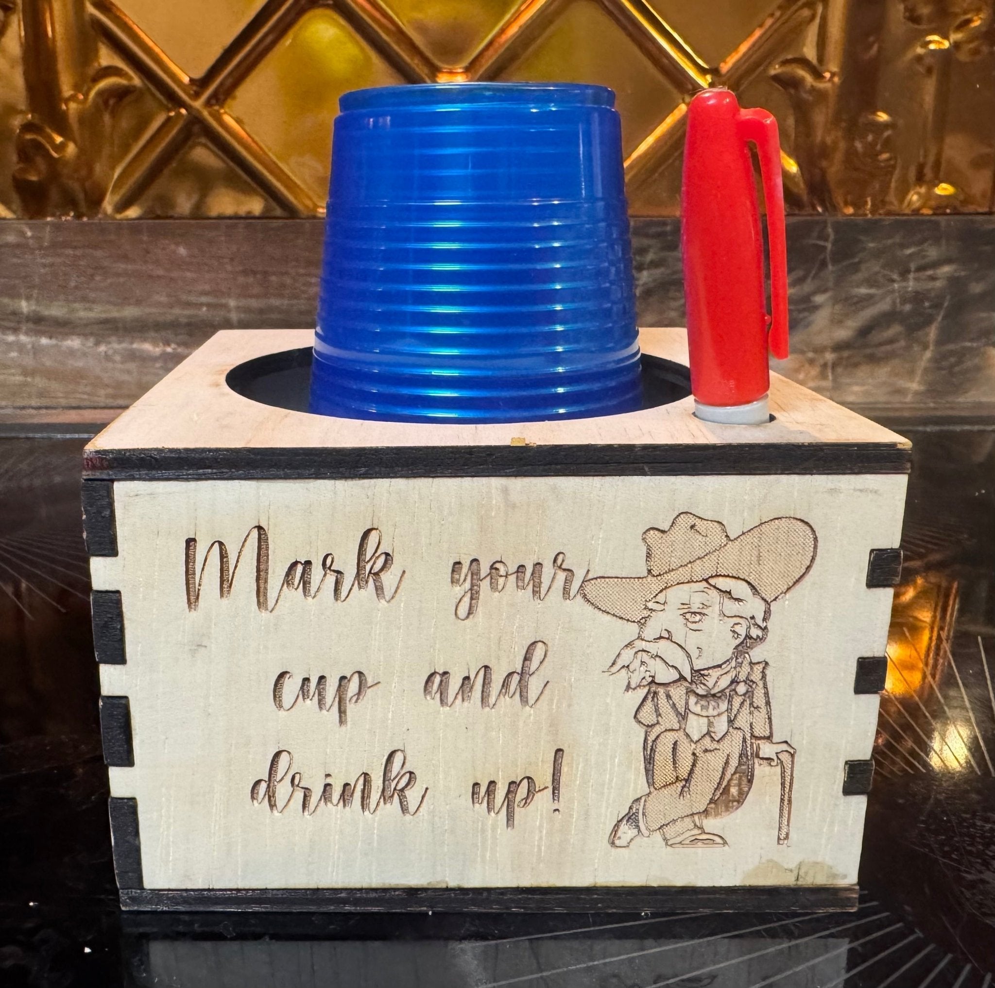 Solo cup box with marker: Mark your cup & drink up! Perfect for parties, picnics, tailgating, Main Street Collective.