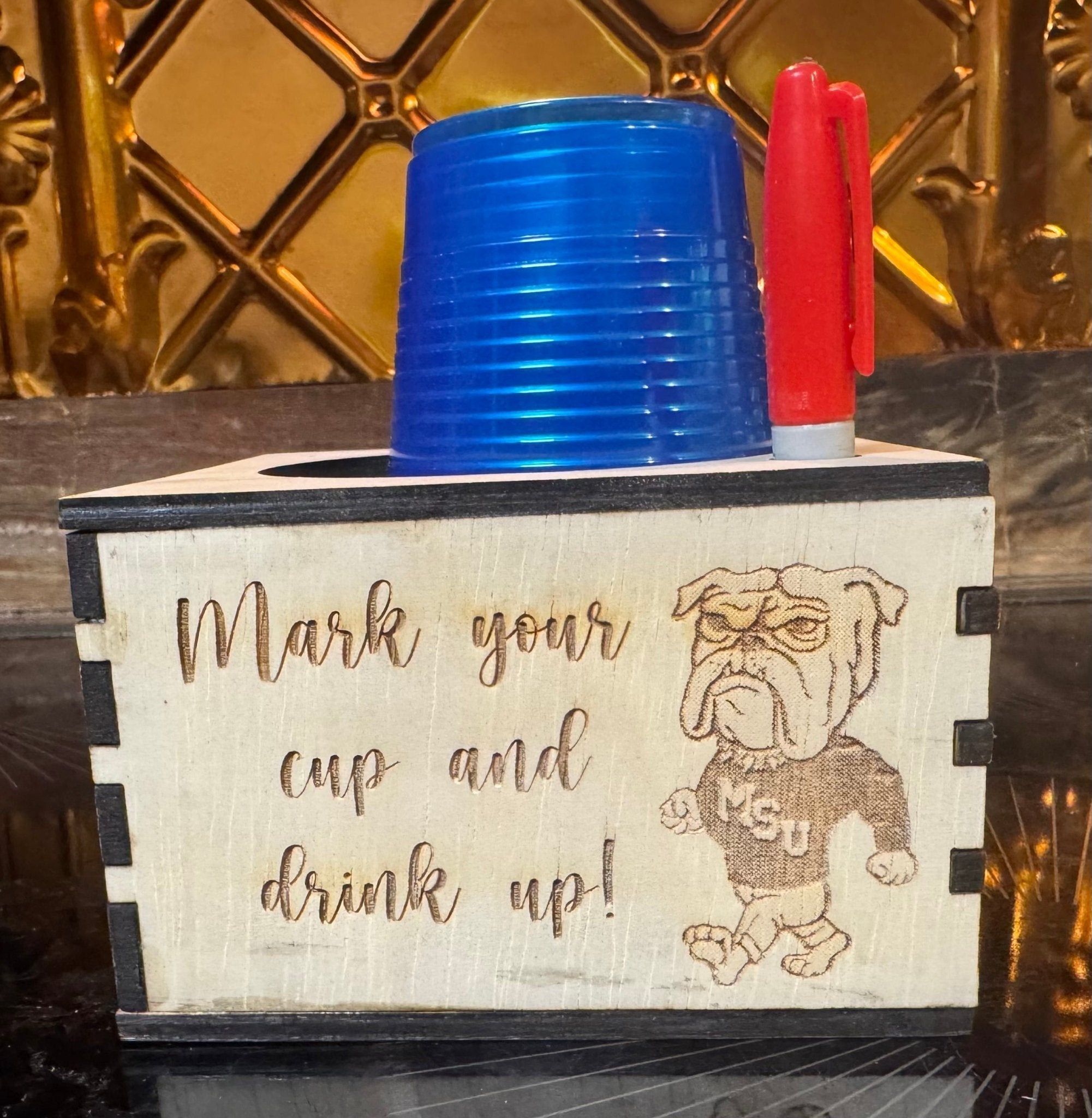 Personalized Cup Marker Box with College Mascot - Tailgating & Graduation Gift