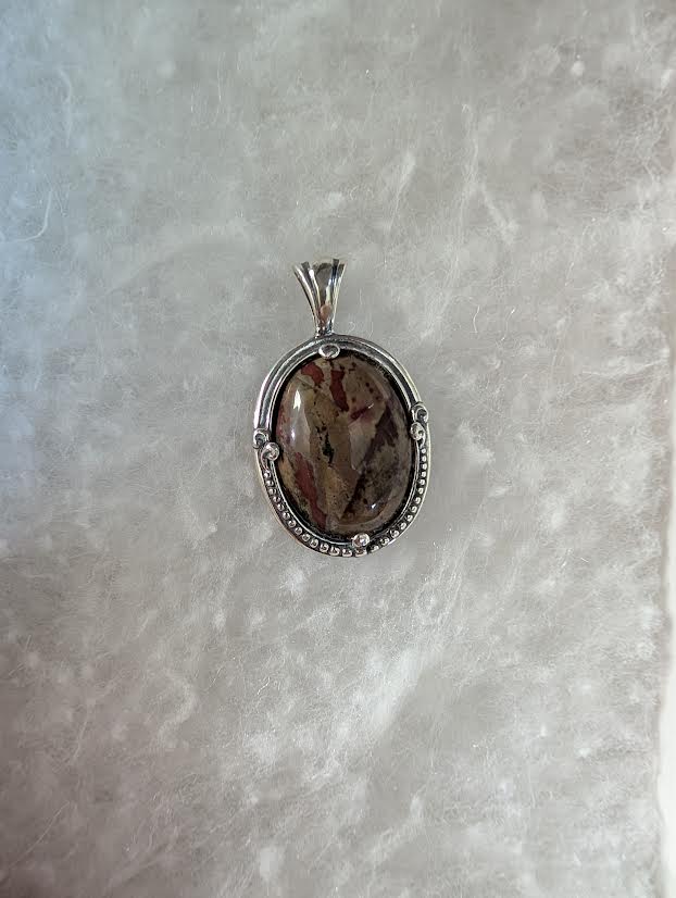 Cherry Creek Jasper Pendant, Sterling Silver Oval Gemstone, Earthy Stone Jewelry, Artisan Crafted