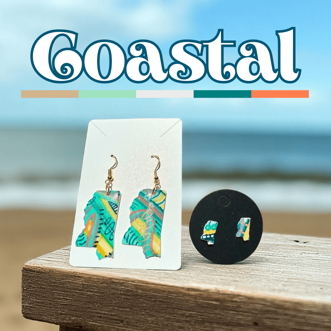 Mississippi Earrings Coastal Region: Handmade Jewelry by Main Street Collective. State Pride, Unique Design.
