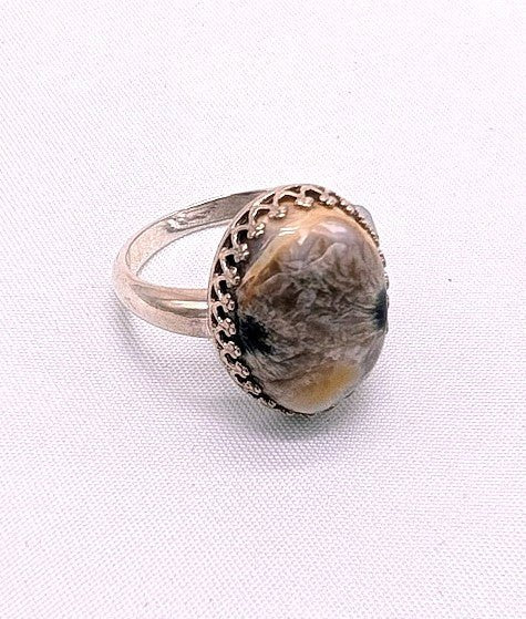 Ocean Jasper Ring Sterling Silver Size 8 Unique Gemstone Jewelry Gray Brown