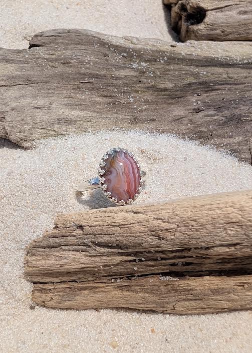 Crazy Lace Agate Ring - Sterling Silver, Handcrafted Artisan Jewelry from Main Street Collective. Unique Stone Pattern, Size 8.