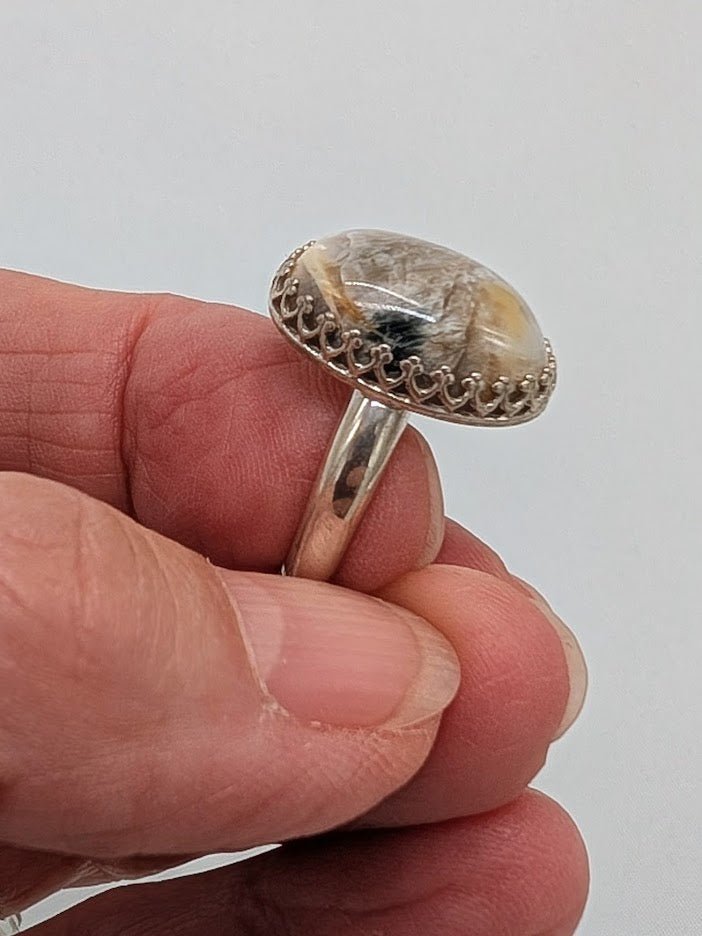 Ocean Jasper Ring, Size 8, Sterling Silver Gallery Bezel Setting. Unique Gemstone Ring from Main Street Collective