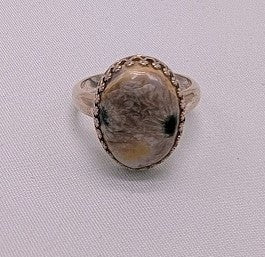 Ocean Jasper Sterling Silver Ring, Size 8 - Unique Gemstone Jewelry, Swirling Pattern, Inkspot Marking