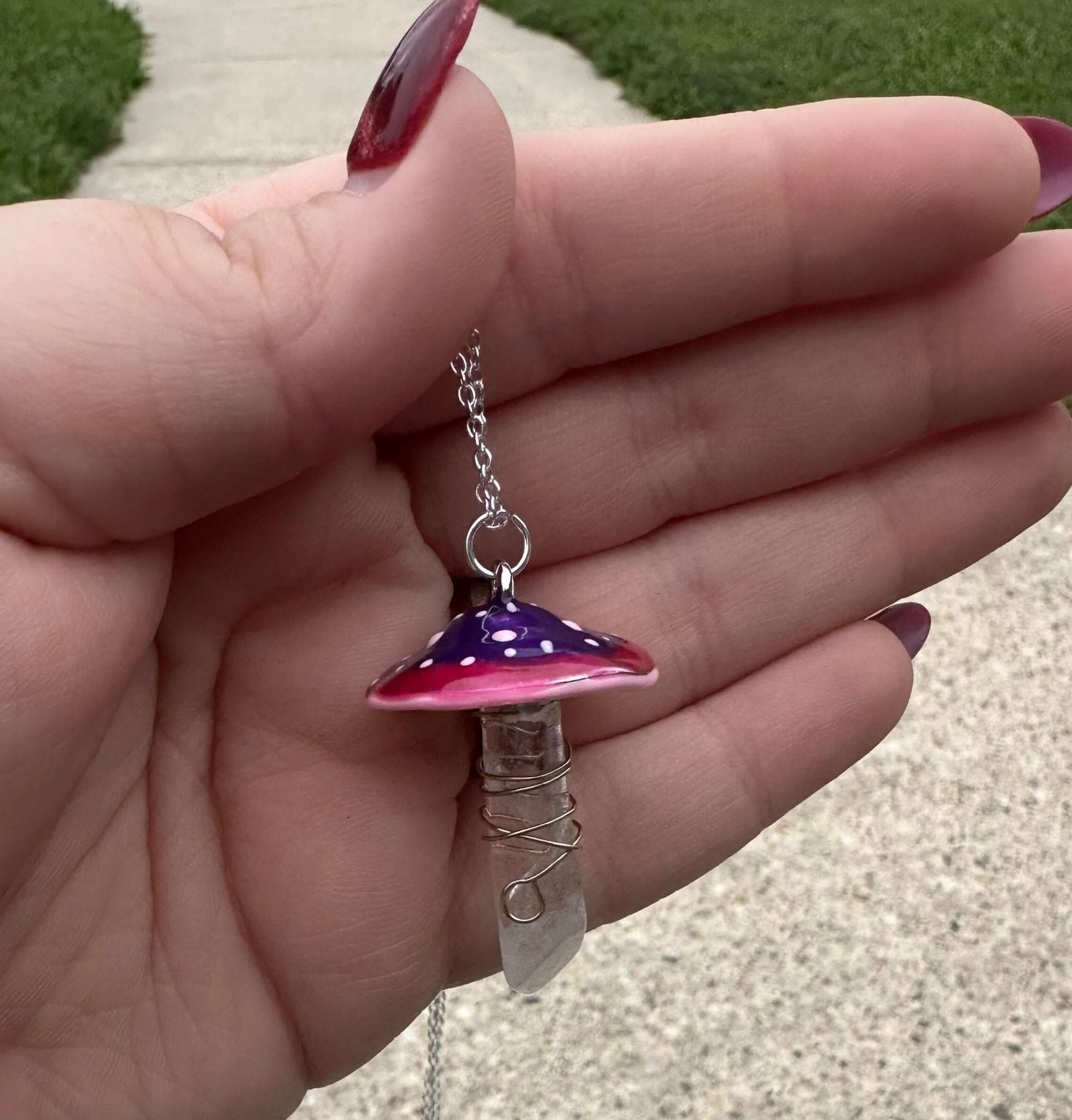 Crystal Mushroom Necklace Handmade Purple Mushroom Jewelry - Cottagecore Fantasy Pendant