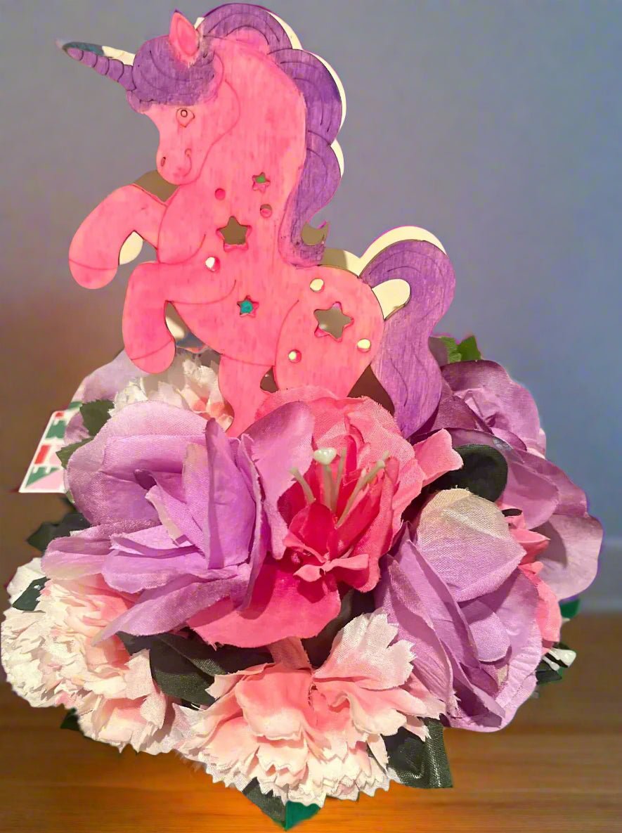 Unicorn Night Light Centerpiece - Pink Flower Arrangement, Kids Room Decor - Rose Home Decor, Main Street Collective