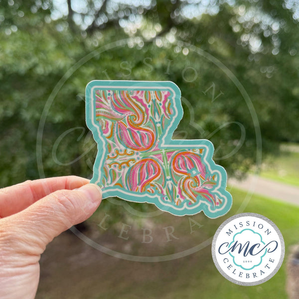 Louisiana State Art Sticker: Jubilee Abstract Decal by Main Street Collective, Mississippi. Hand-drawn design, perfect for interior/exterior use!