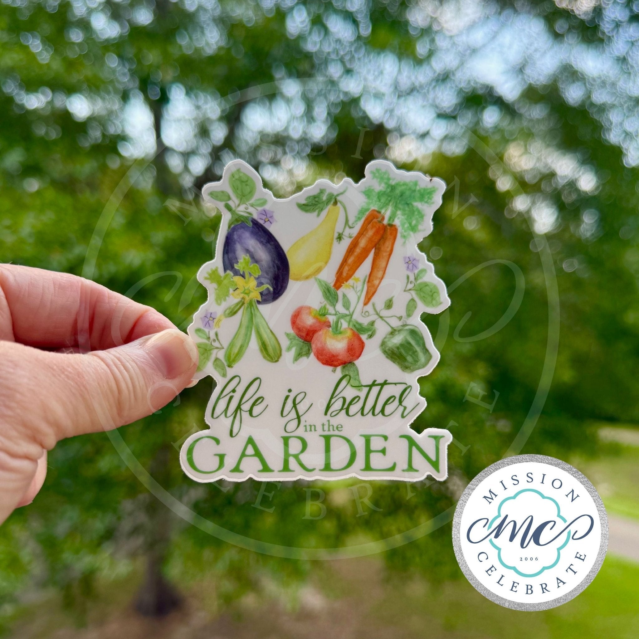 Garden Vegetable Decal: Eggplant, Zucchini, Carrots, Tomatoes. "Life is better in the Garden" sticker, Main Street Collective