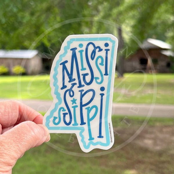 Mississippi State Decal: Handlettered Art Blues Sticker, Interior/Exterior Use. From Main Street Collective.