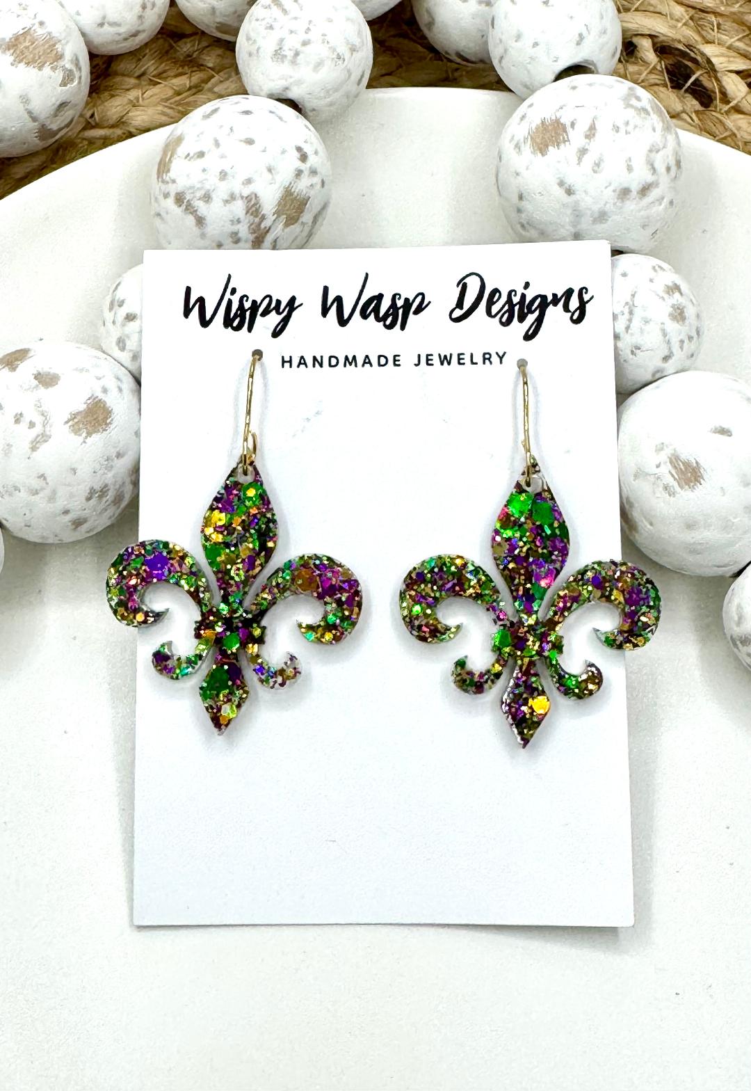 Mardi Gras Fleur de lis Earrings – Lightweight, Hypoallergenic, Festive Style