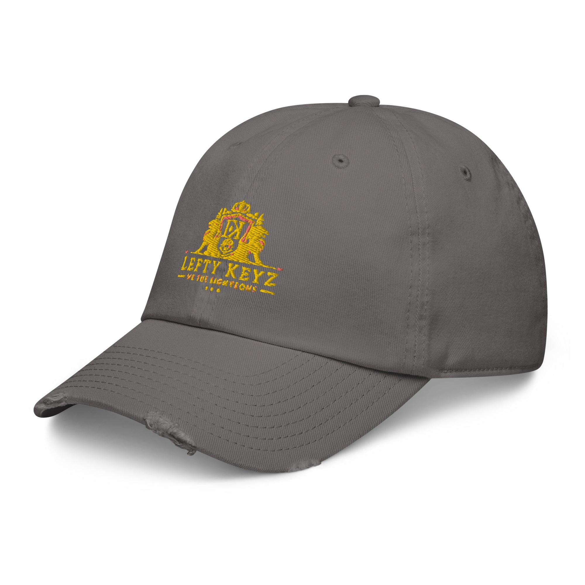 Distressed Dad Hat Leftykeyz Edition - Grey cap with vintage design for streetwear enthusiasts