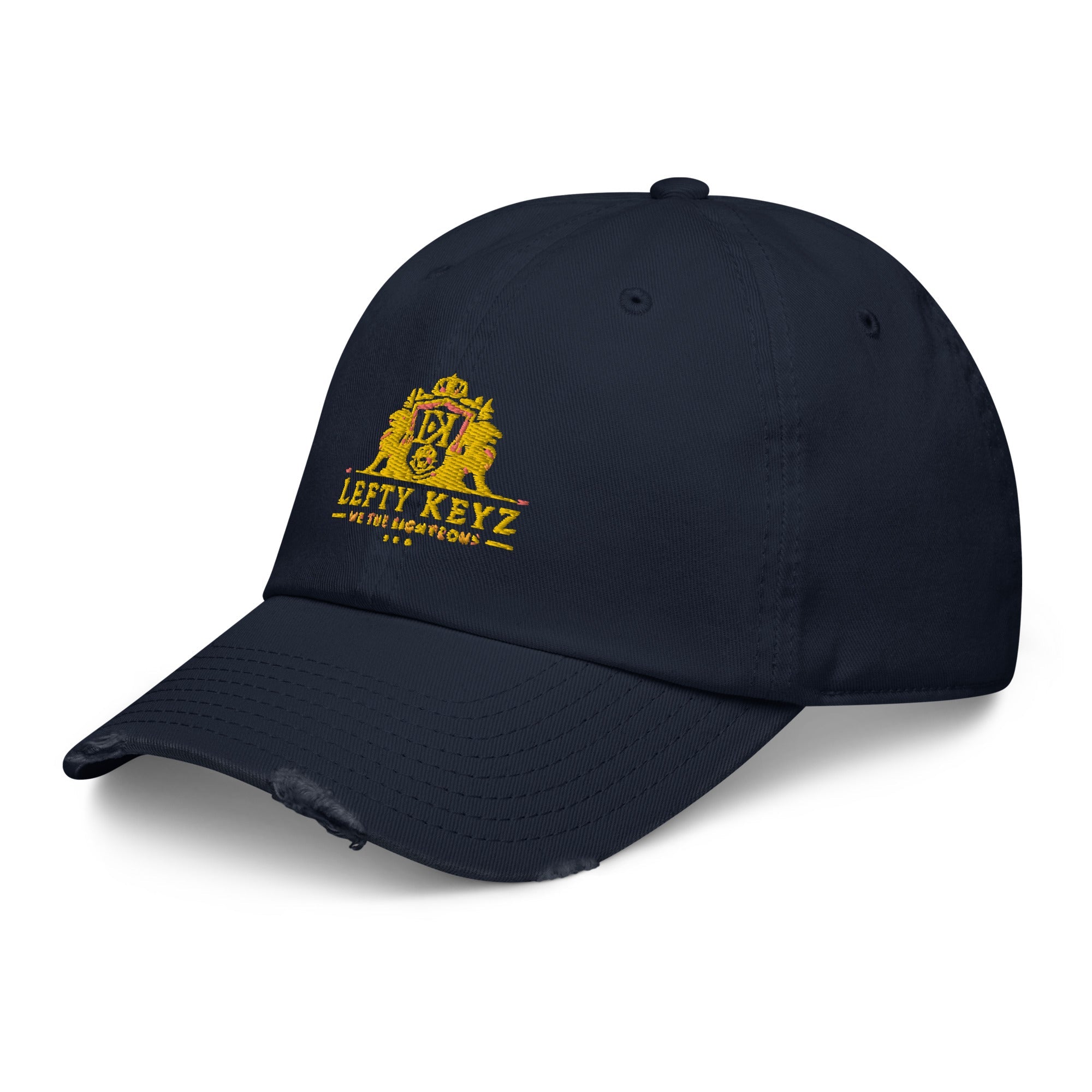 Lefty Keyz Edition Distressed Dad Hat: Casual Cap with Vintage Style for Streetwear, Navy Blue