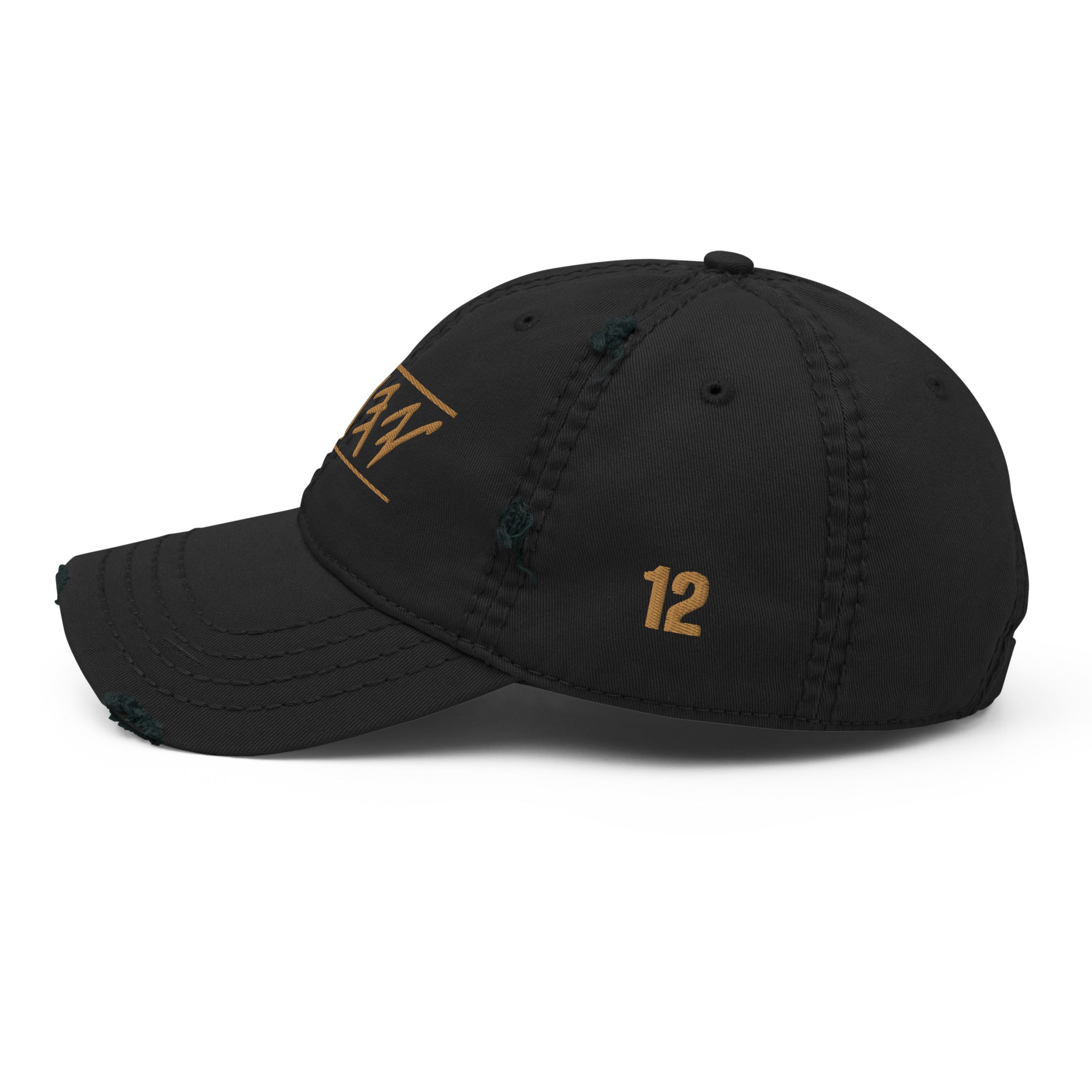 Black Distressed Dad Hat with Paleo Hebrew Embroidery & Number '12' | Main Street Collective