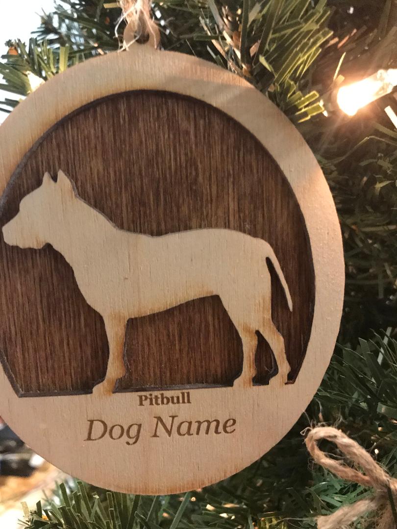 Personalized Pitbull Christmas Ornament: Dog Breed Silhouette & Custom Name