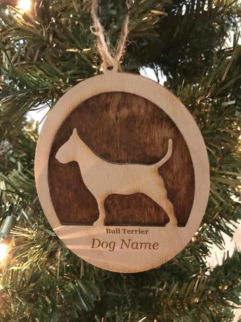 Personalized Bull Terrier Christmas Ornament: Dog Breed & Custom Name, Wood Holiday Decor