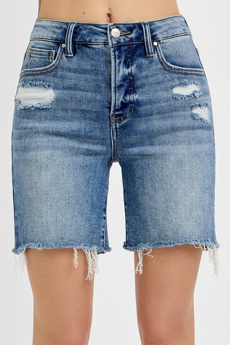Risen Denim Shorts: High Waist, Distressed, Loose Fit Women's Shorts