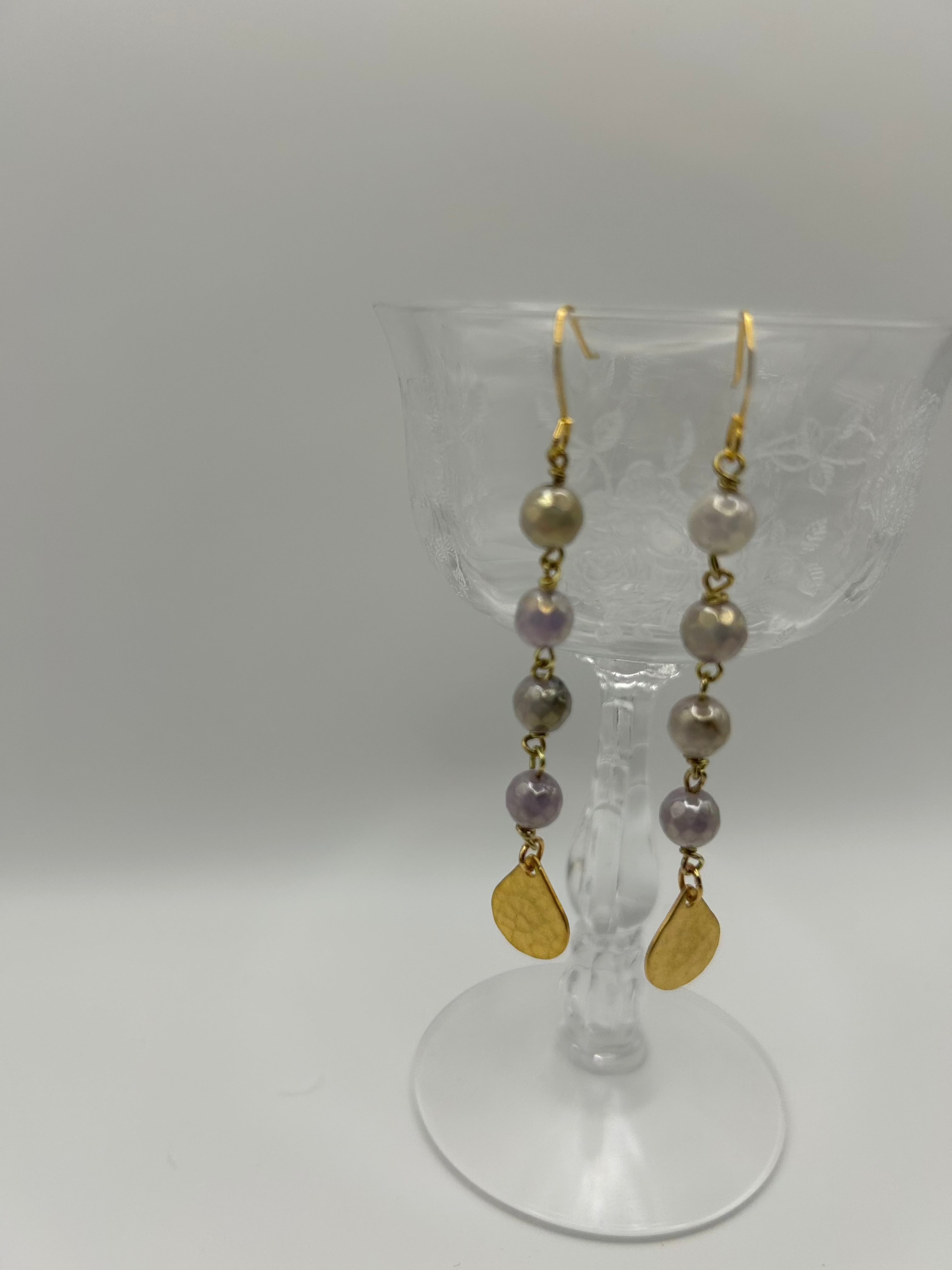 Lavender Dangle Earrings: Handmade Jewelry with Gold Teardrops by Soulful Designs