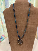 Soulful designs 18" necklace with Blue Agate beads with resin and dried flower charm