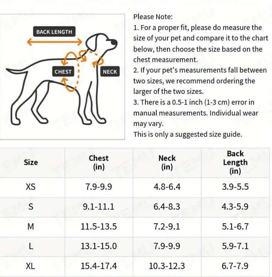 Dog Harness Size Chart: Neck, Back, & Chest Measurments