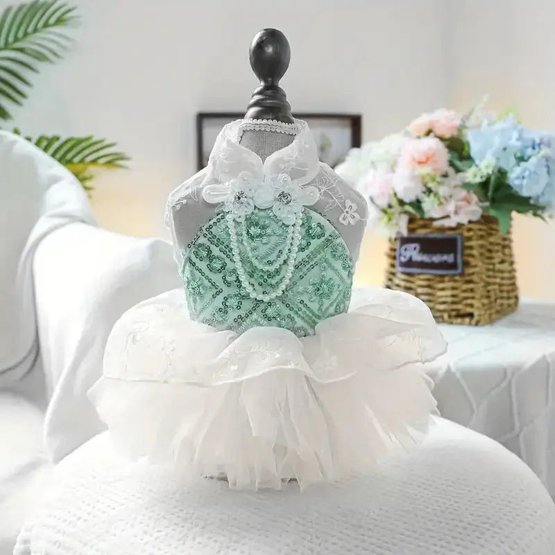 Mint Sequin Ruffles Dog Dress - Coastal Couture Pet Boutique at Main Street Collective | Luxury Small Dog Clothes