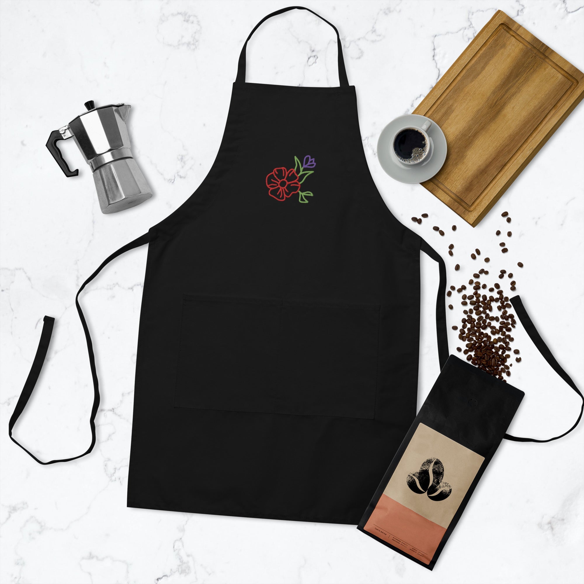 Floral Apron - Black Embroidered Cooking & Baking Apron | Main Street Collective