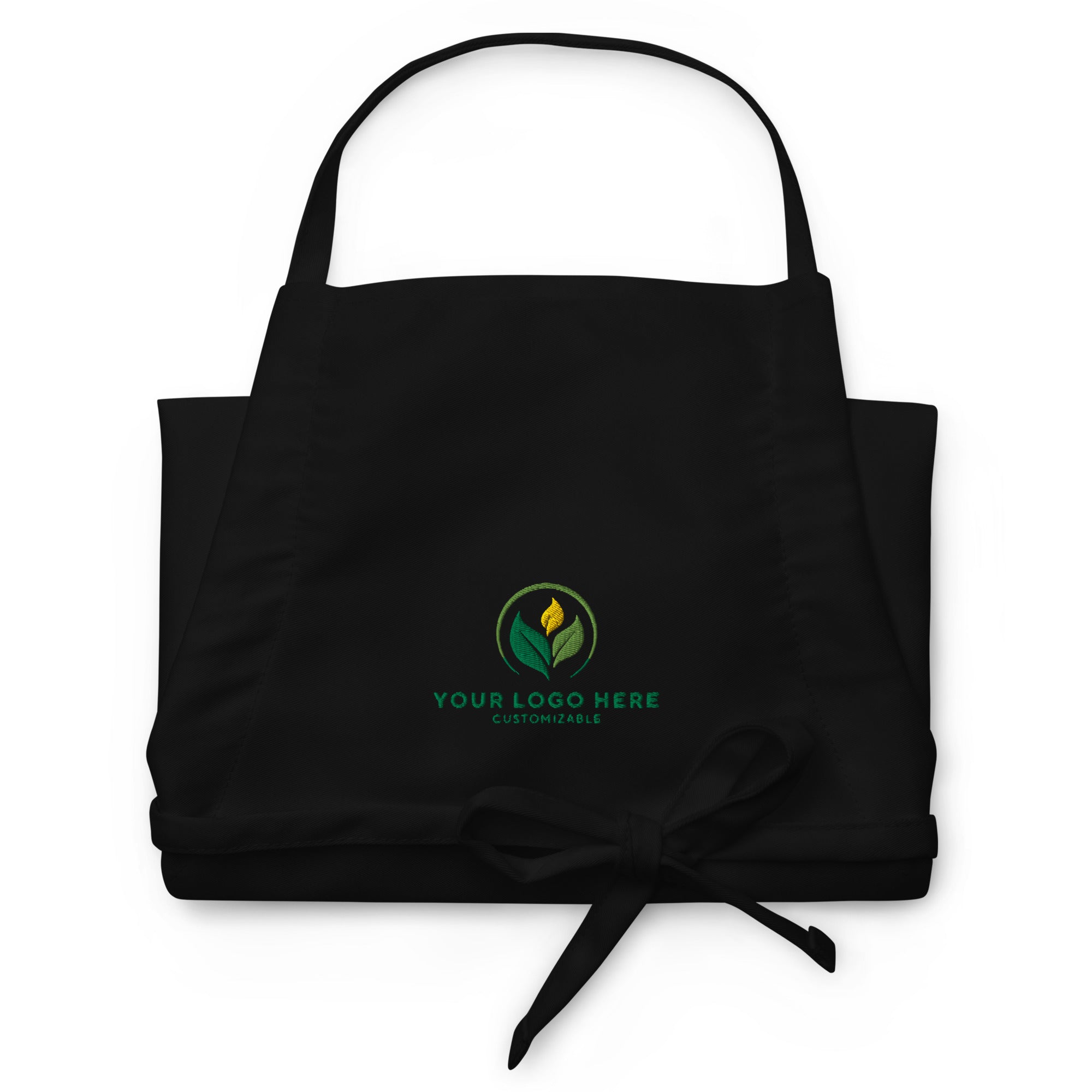 Black Customizable Embroidered Apron with Logo: Chef, Baker, Workwear - Personalized!