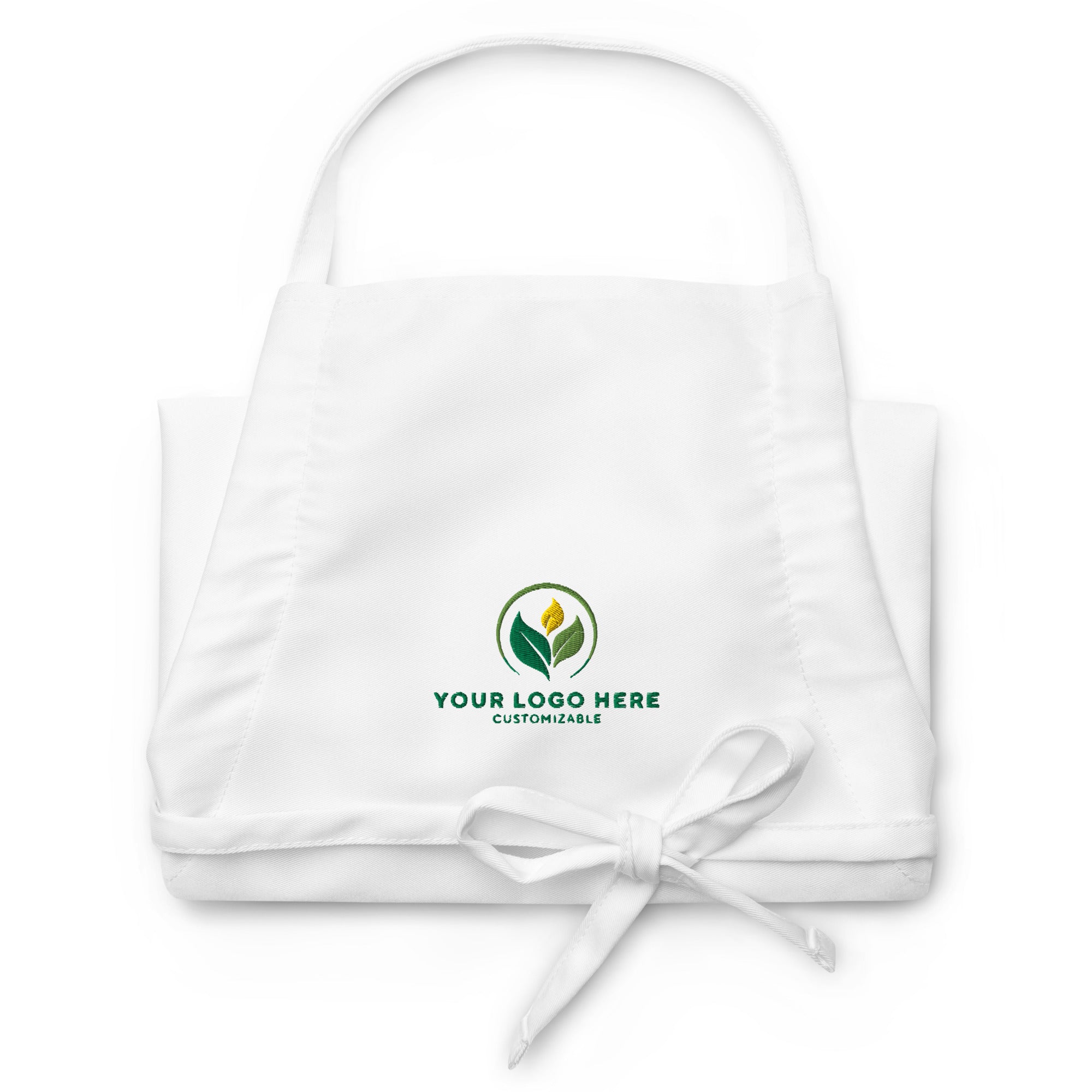 Customizable White Apron with Embroidered Logo - Perfect for Business Branding and Promotional Gifts