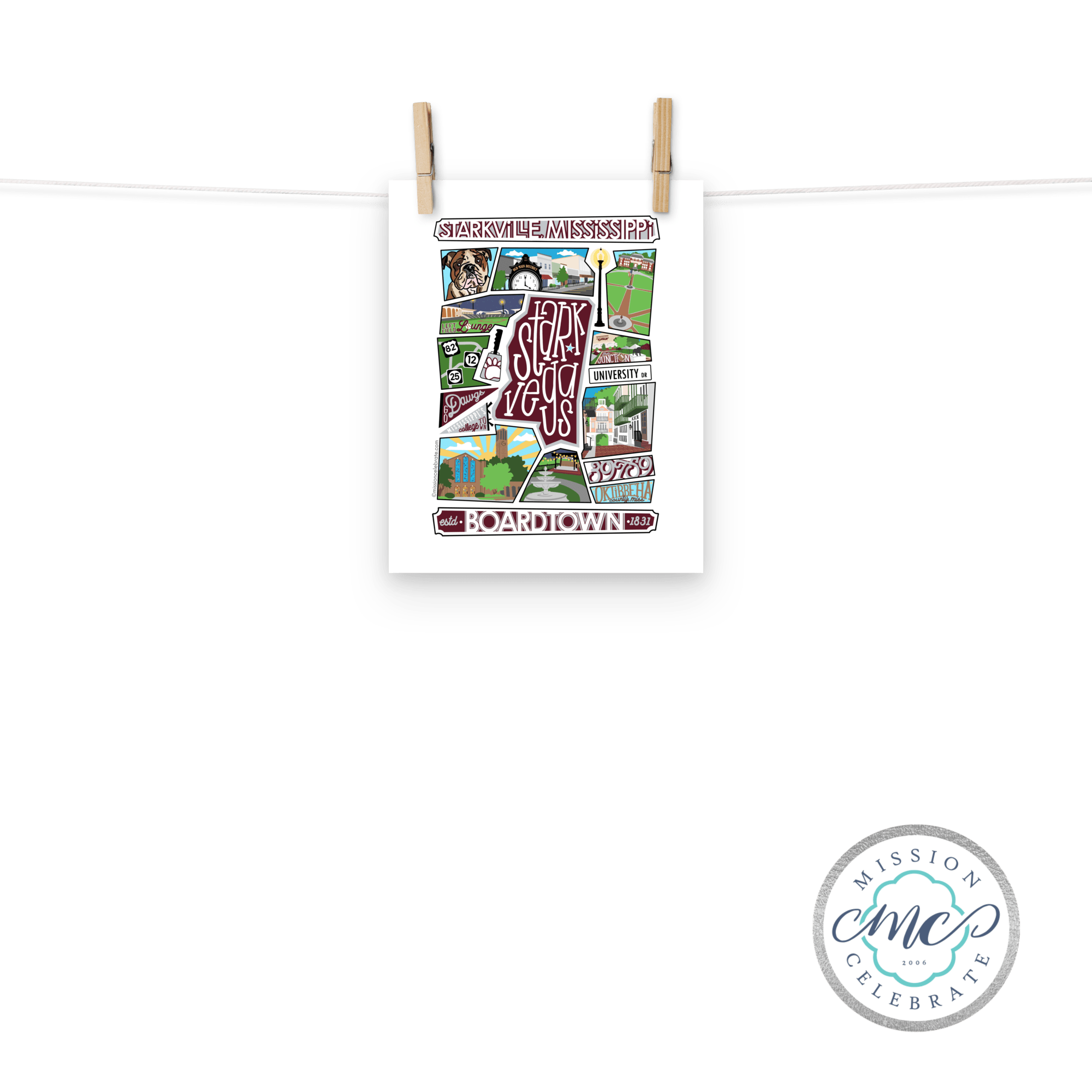 Starkville Mississippi Art Print by Leslie Ponce at Main Street Collective - StarkVegas Collage