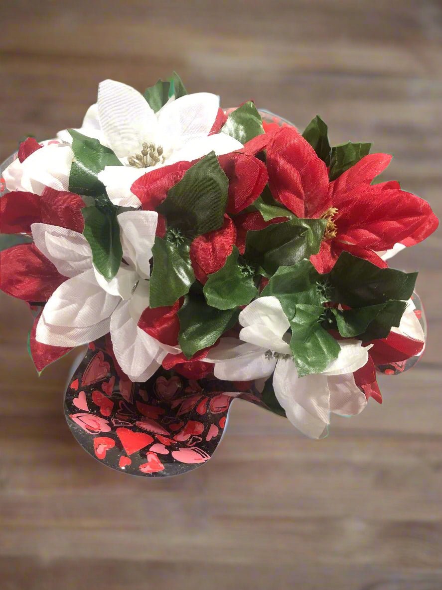 Christmas Poinsettia Centerpiece: Red, White & Green Floral Table Decor - Main Street Collective