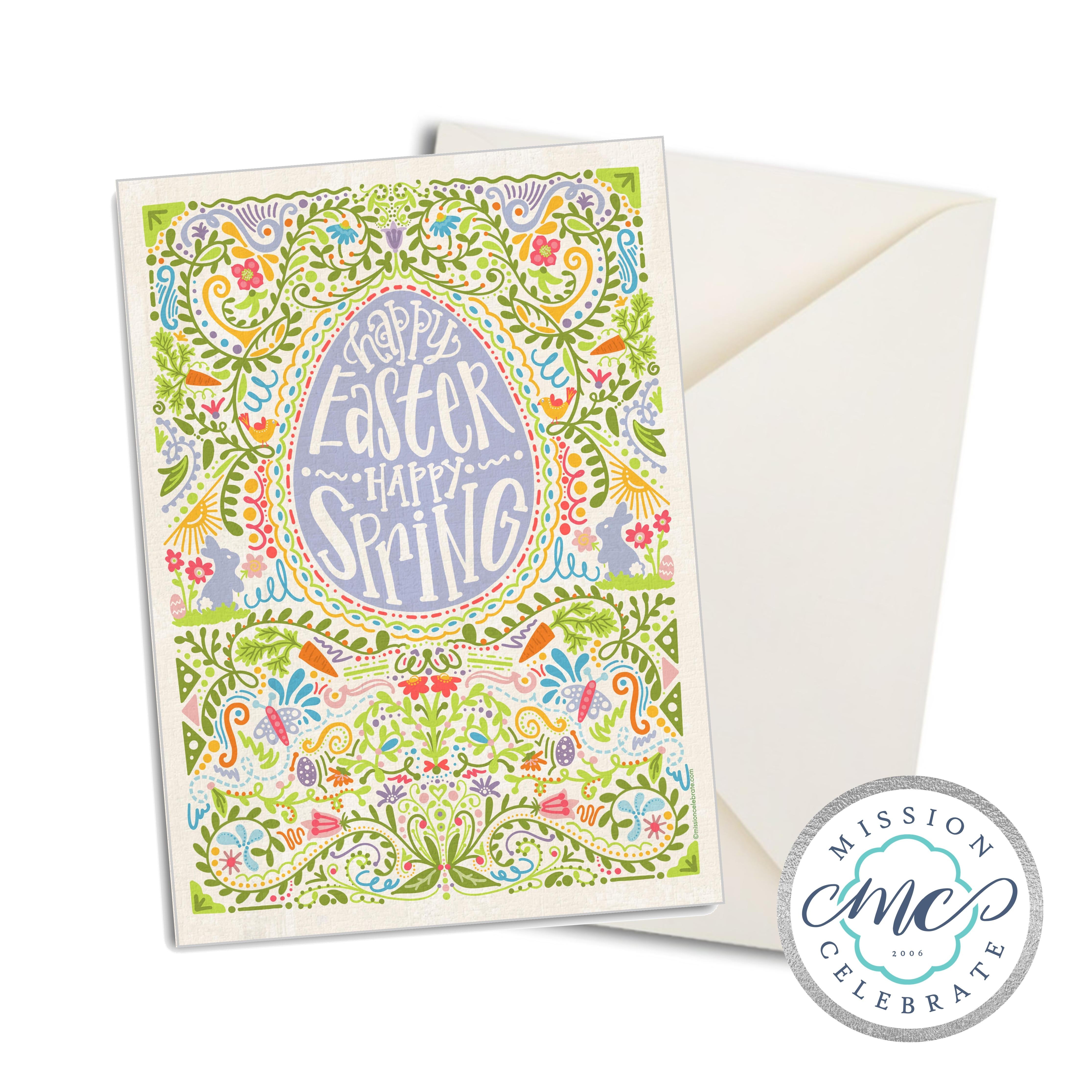 Happy Easter Happy Spring Greeting Cards (A7 Size 5"x7" folded note note card with envelope)
