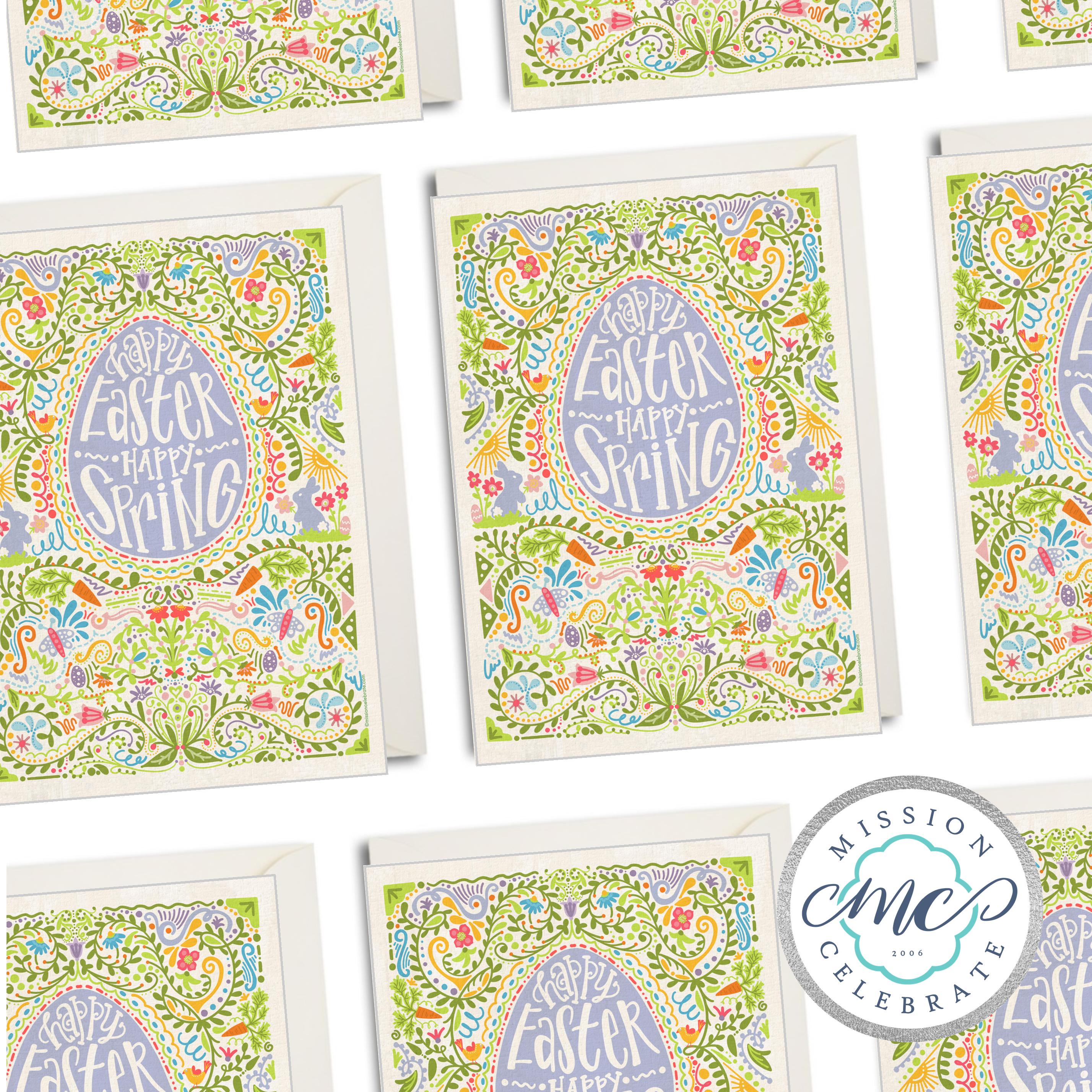 Happy Easter Happy Spring Greeting Cards (A7 Size 5"x7" folded note note card with envelope)