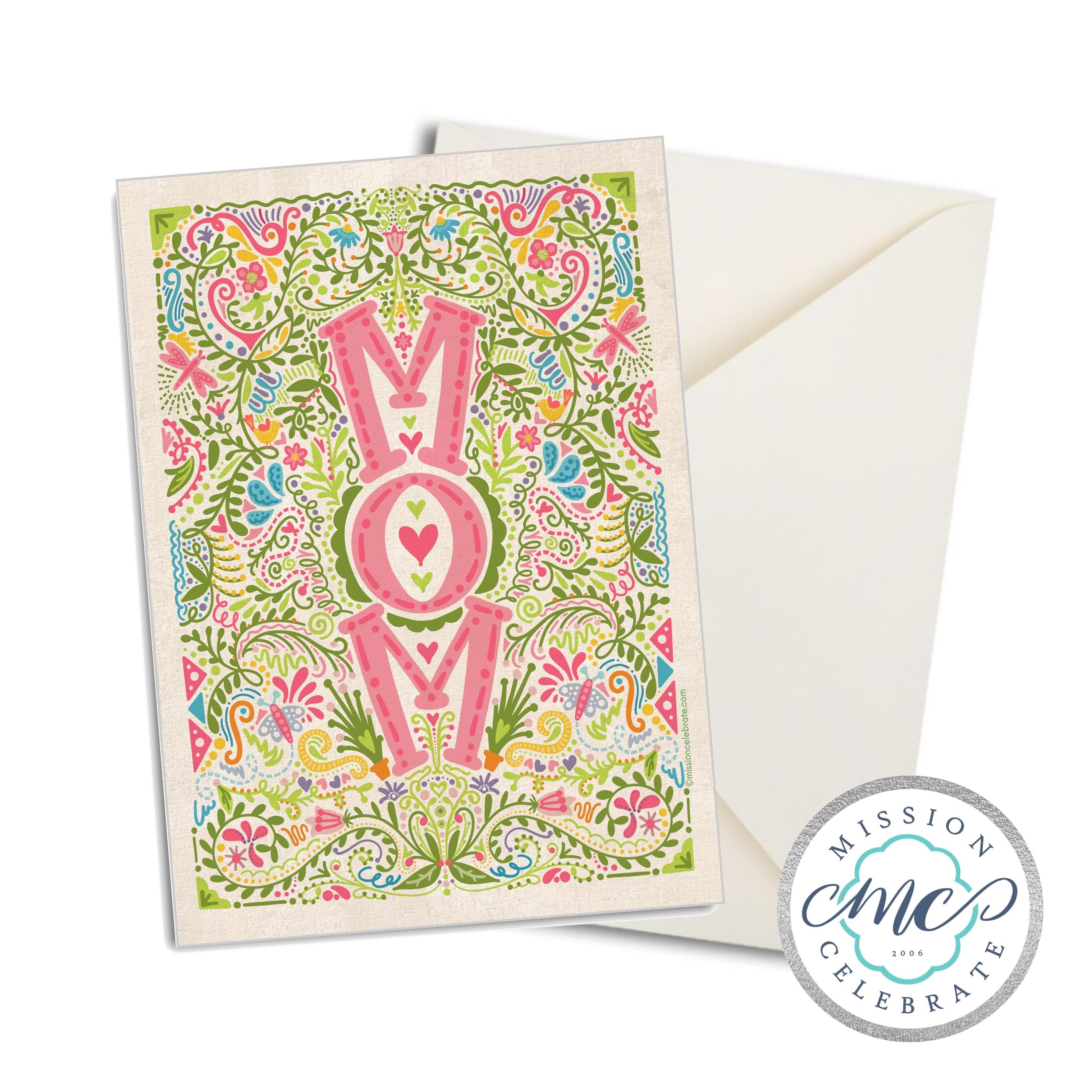 Happy Mother's Day MOM Hand Drawn Art Greeting Cards (A7 Size 5"x7" folded note note card with envelope)