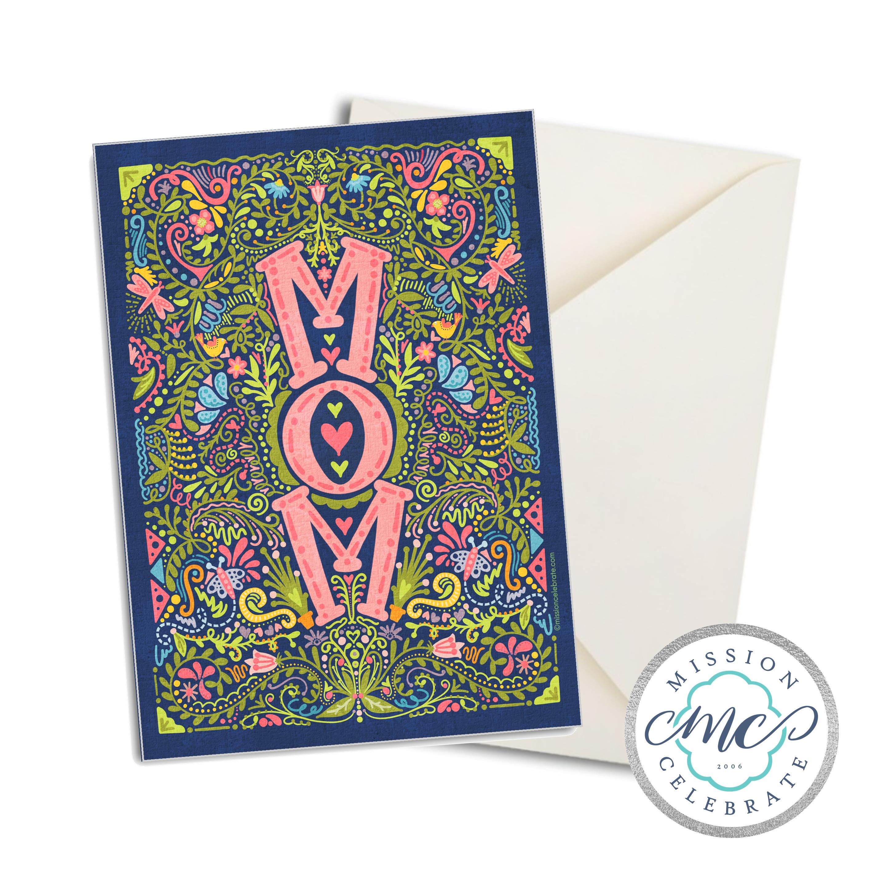 Happy Mother's Day MOM Hand Drawn Art Greeting Cards (A7 Size 5"x7" folded note note card with envelope)