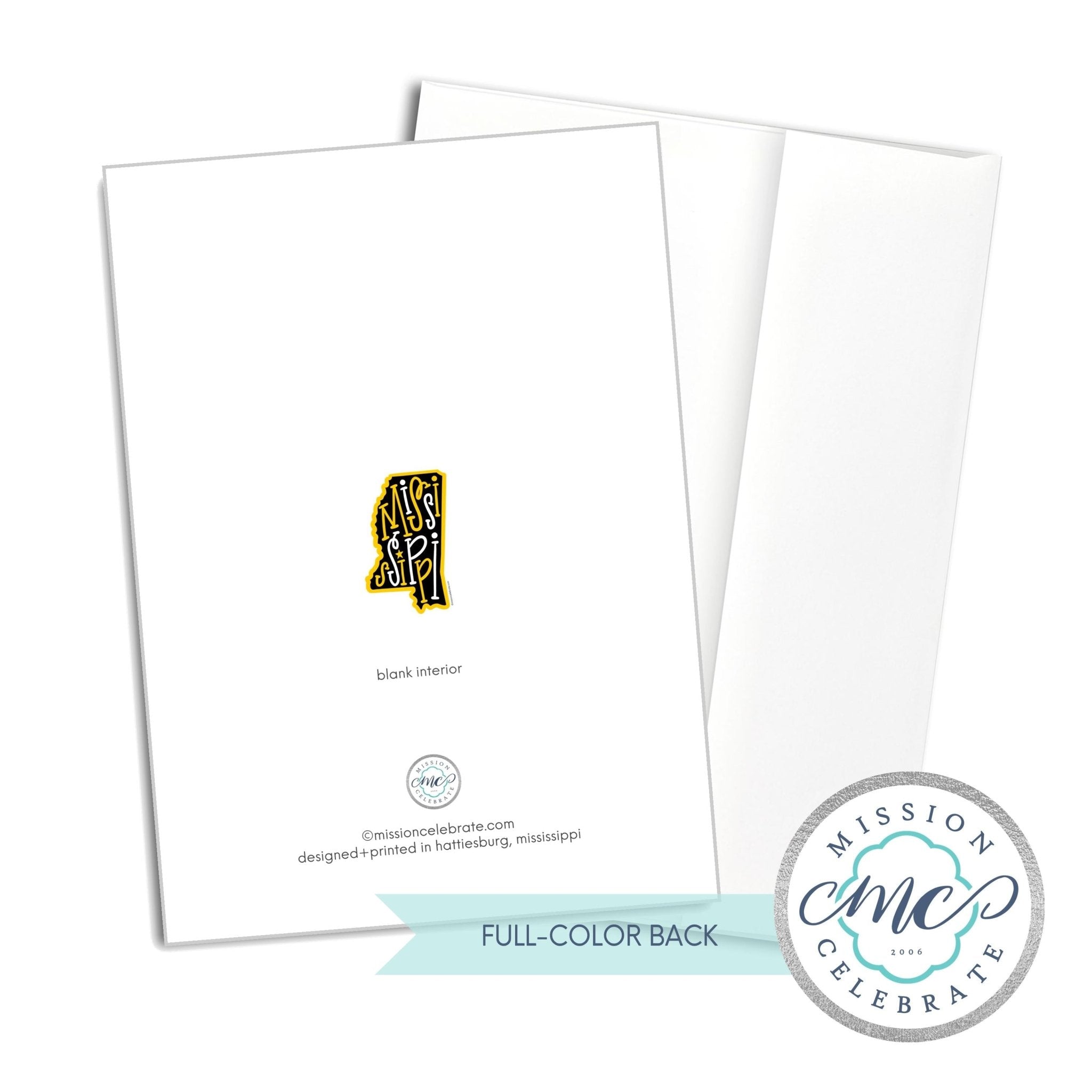 Mississippi Hand-Lettered Card: Black & Gold Map Greeting from Main Street Collective!