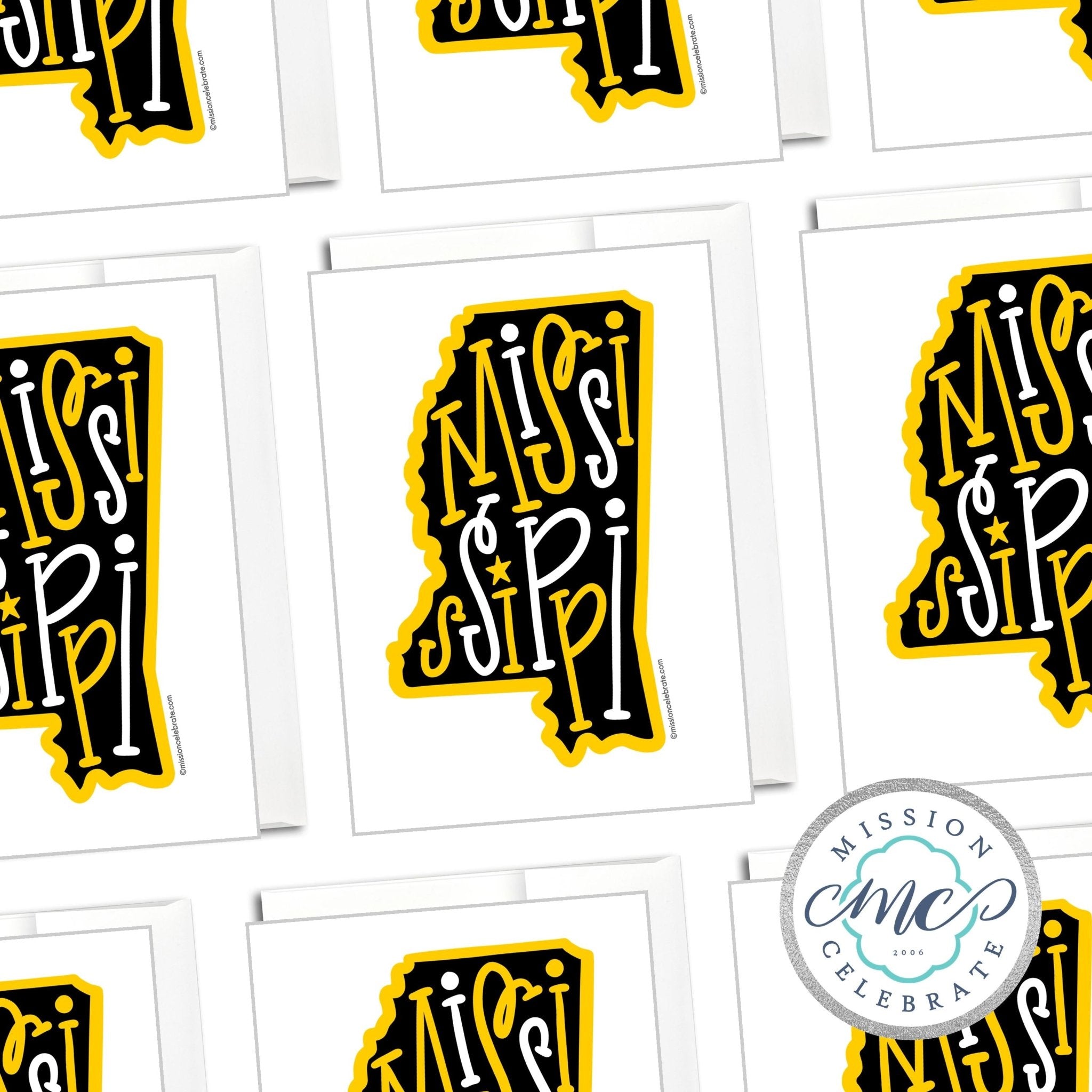 Mississippi Greeting Cards - Black & Gold Handlettered Art - Southern Miss - Main Street Collective