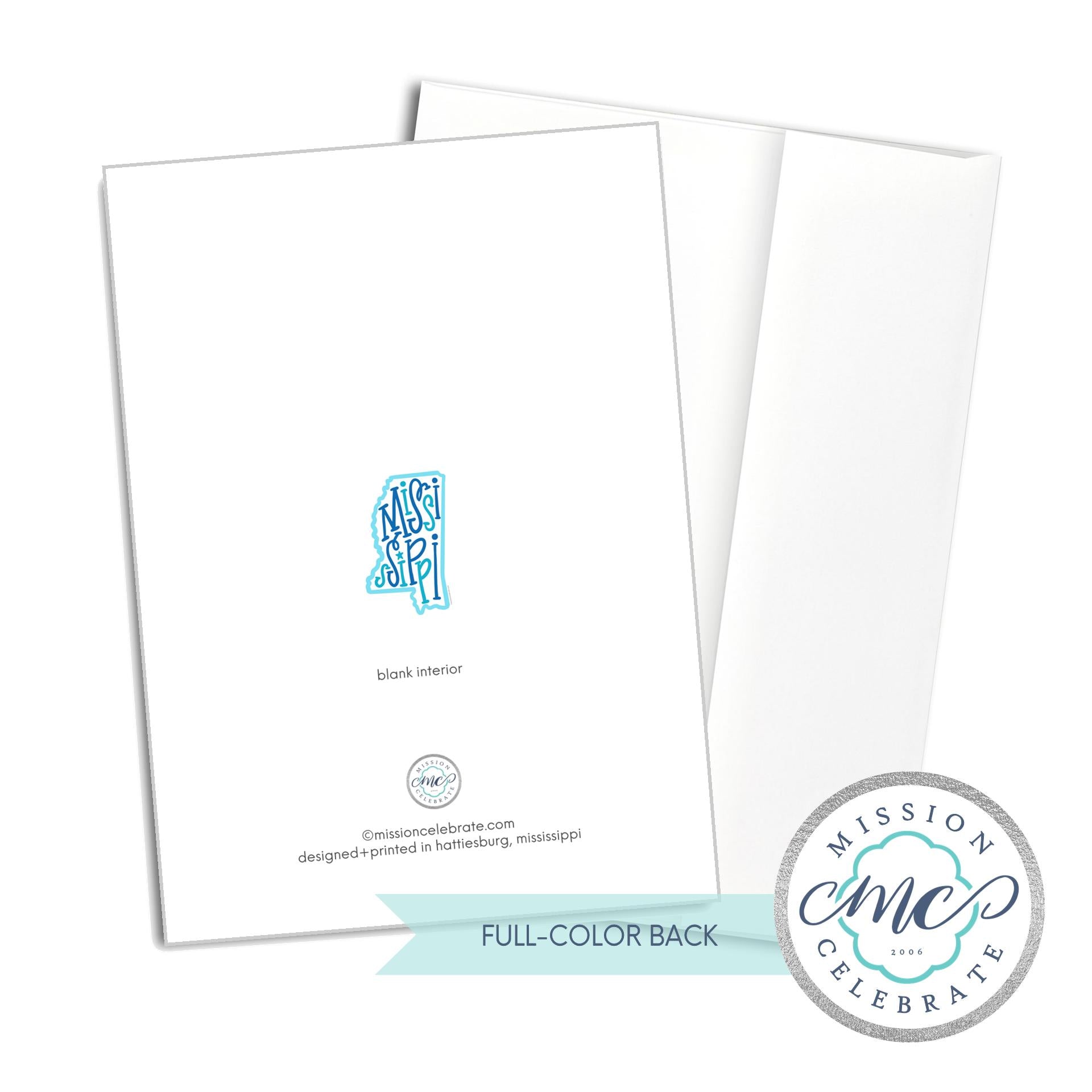 Mississippi Bouncy Letters Handlettered Original Art Greeting Cards (blues) (A7 Size 5"x7" folded note note card with envelope)