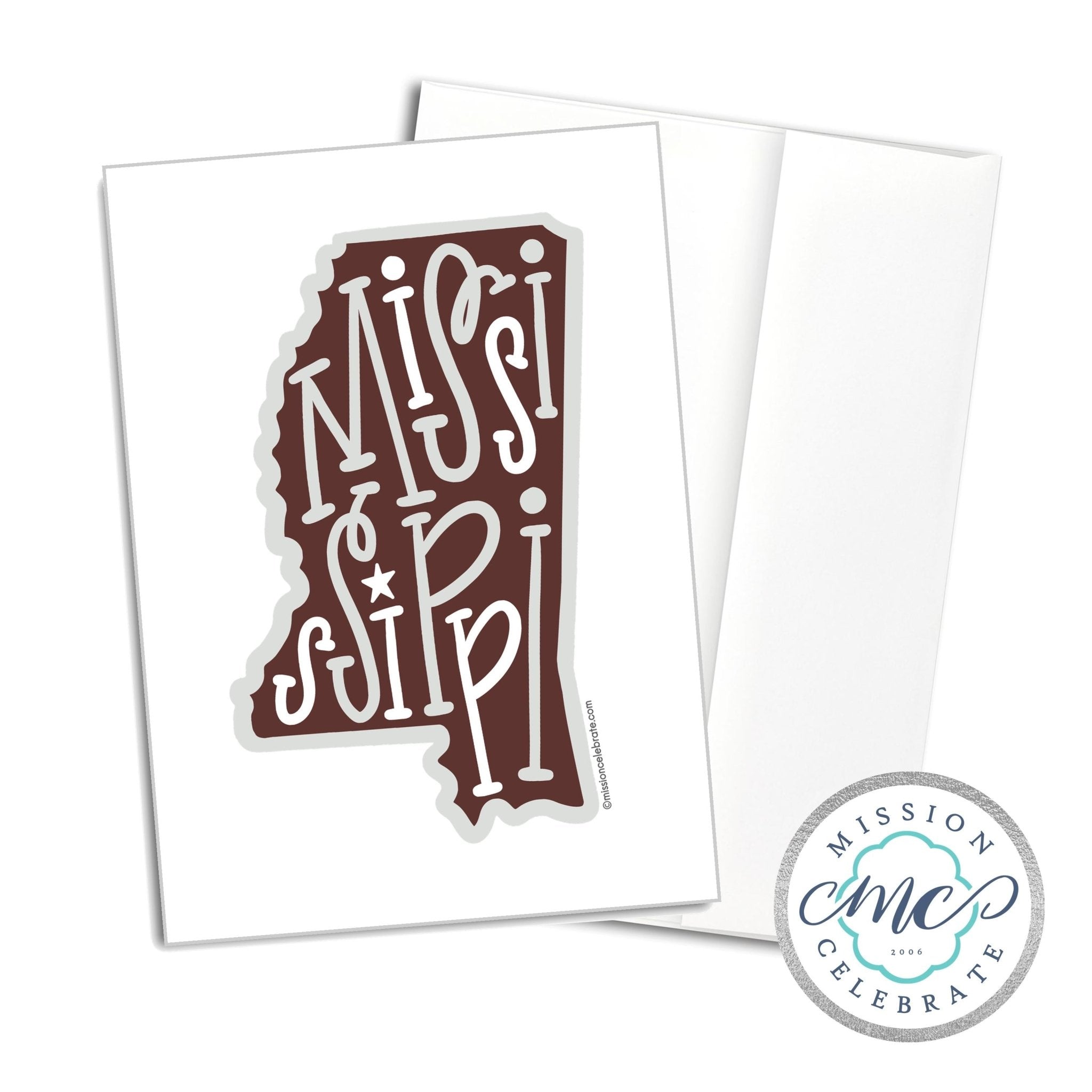 Mississippi Handlettered Greeting Card Maroon Gray - Main Street Collective
