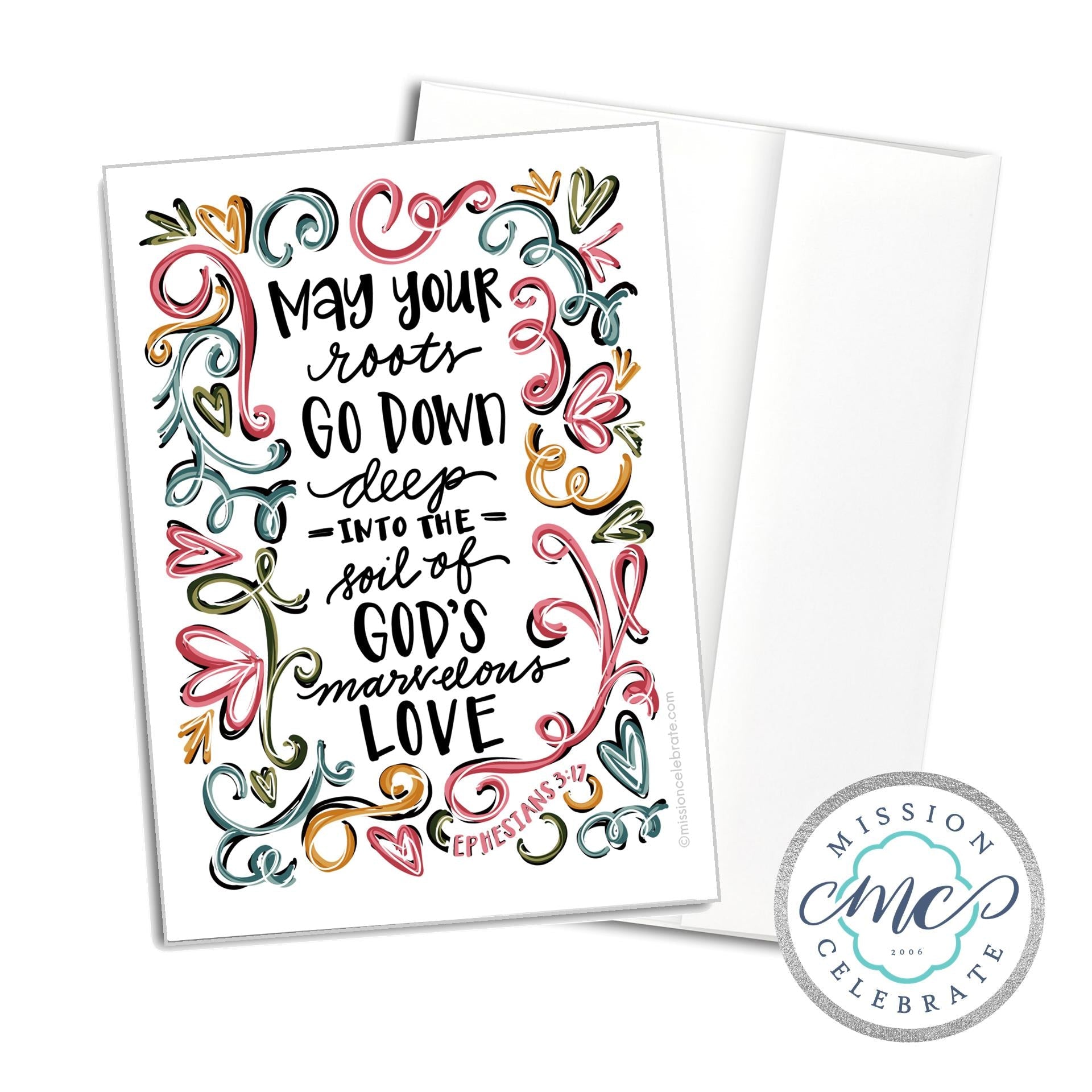 May Your Roots Go Down Deep into the Soil of God's Marvelous Love Ephesians 3:17 Art Greeting Cards (A7 Size 5"x7" folded note note card with envelope)