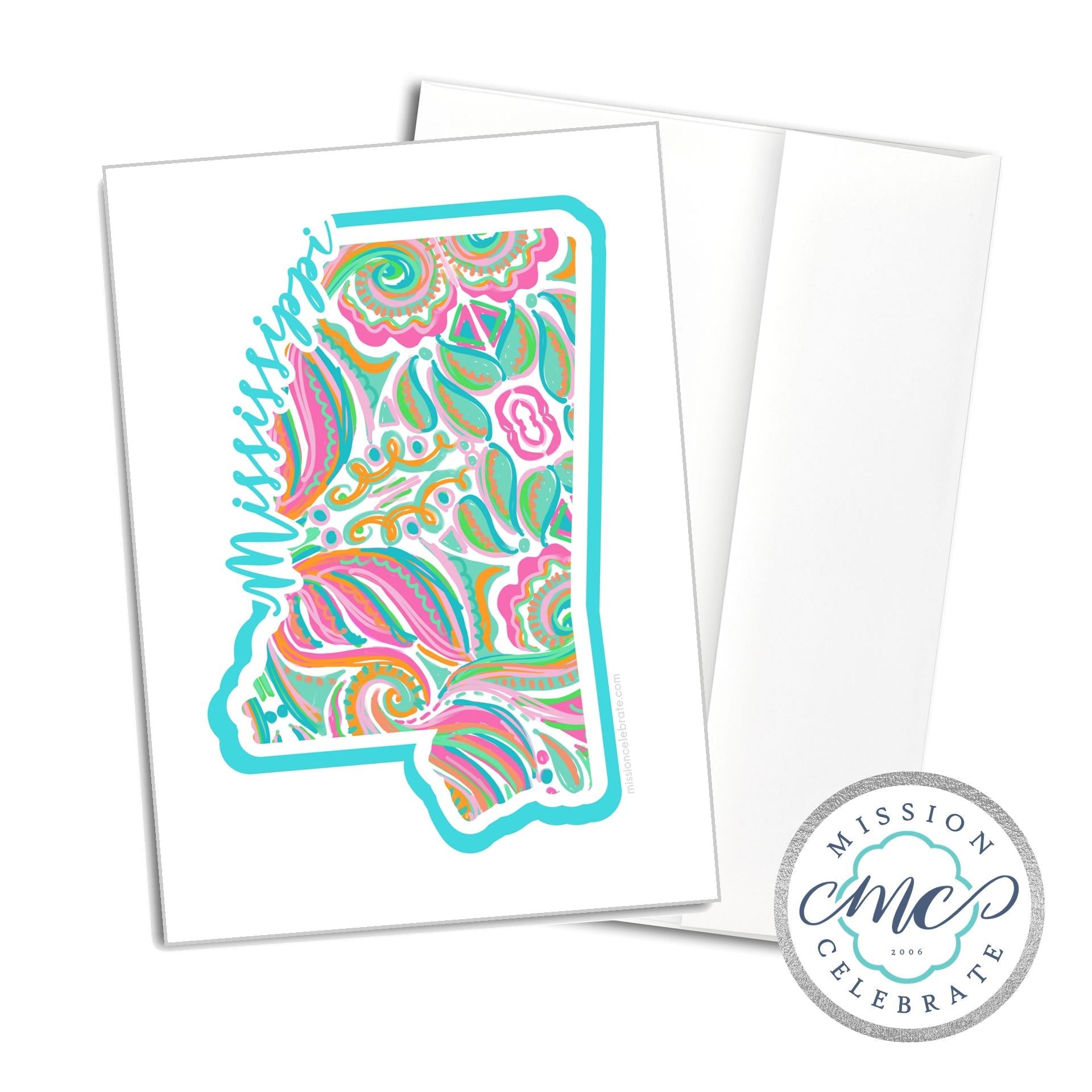 Mississippi Jubilee Greeting Card by Main Street Collective: Hand-lettered art with bright colors! A7 size.