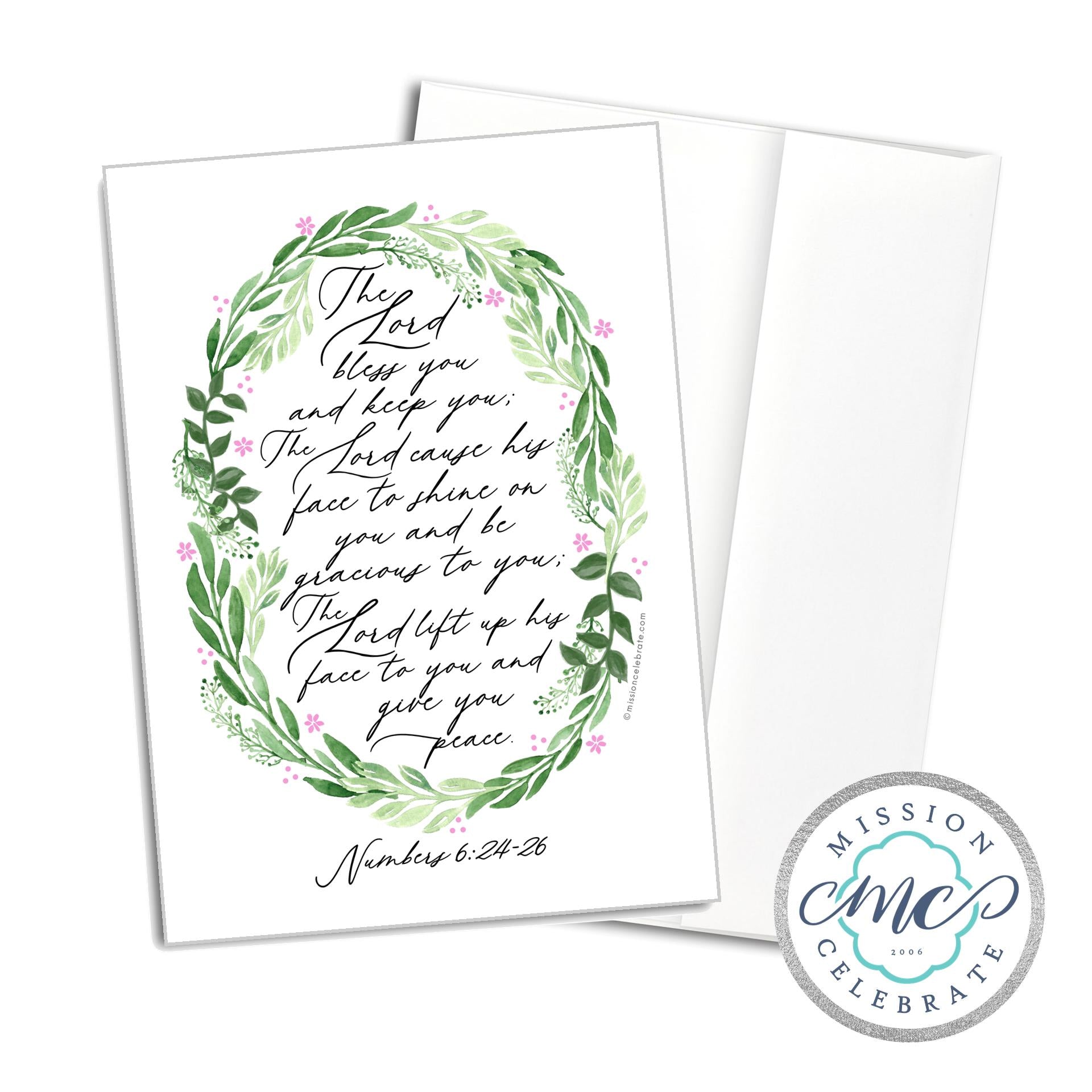 The Lord Bless You and Keep You The Lord Cause His Face to Shine On You and Be Gracious To You Numbers 6:24-26 Art Greeting Cards (A7 Size 5"x7" folded note note card with envelope)