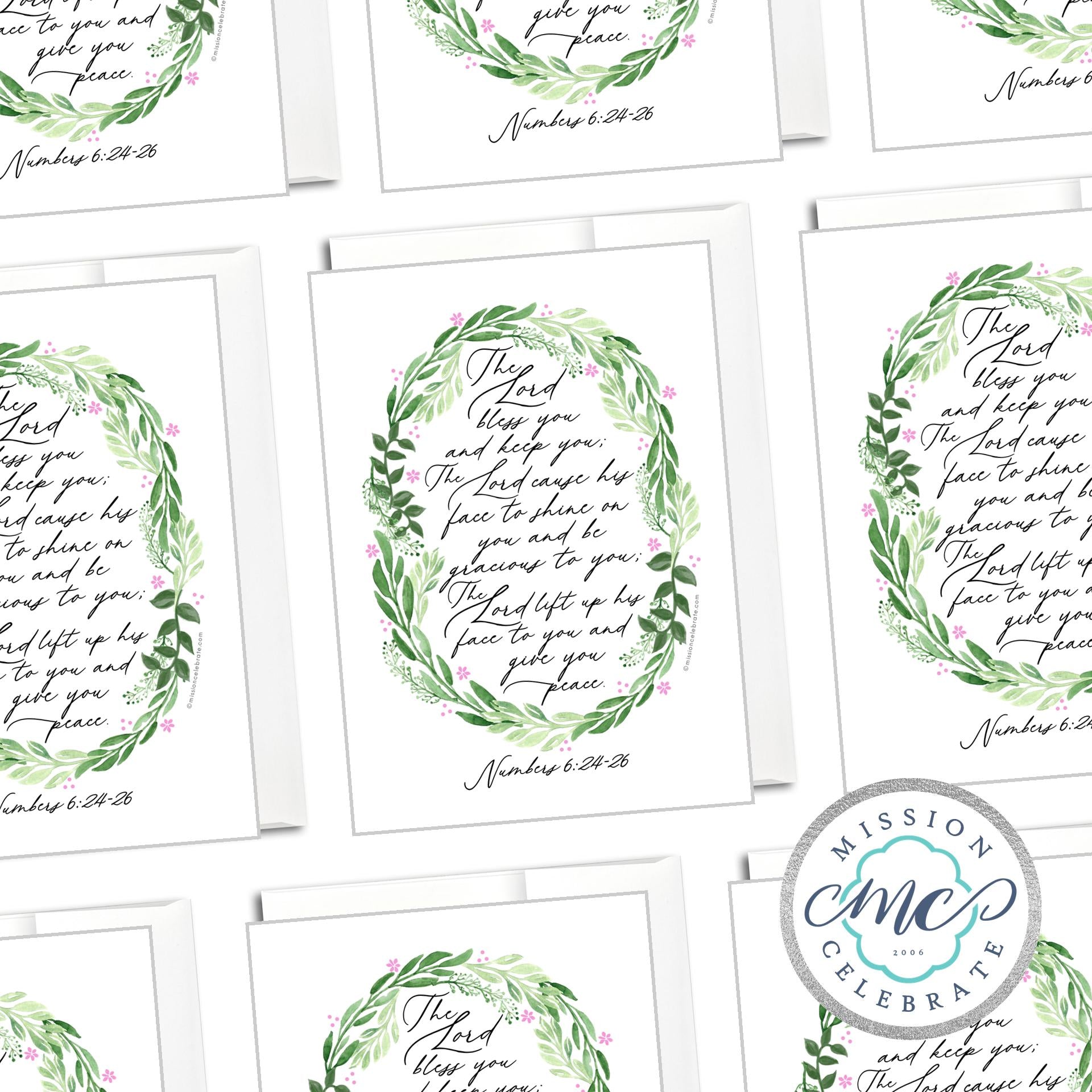 The Lord Bless You and Keep You The Lord Cause His Face to Shine On You and Be Gracious To You Numbers 6:24-26 Art Greeting Cards (A7 Size 5"x7" folded note note card with envelope)