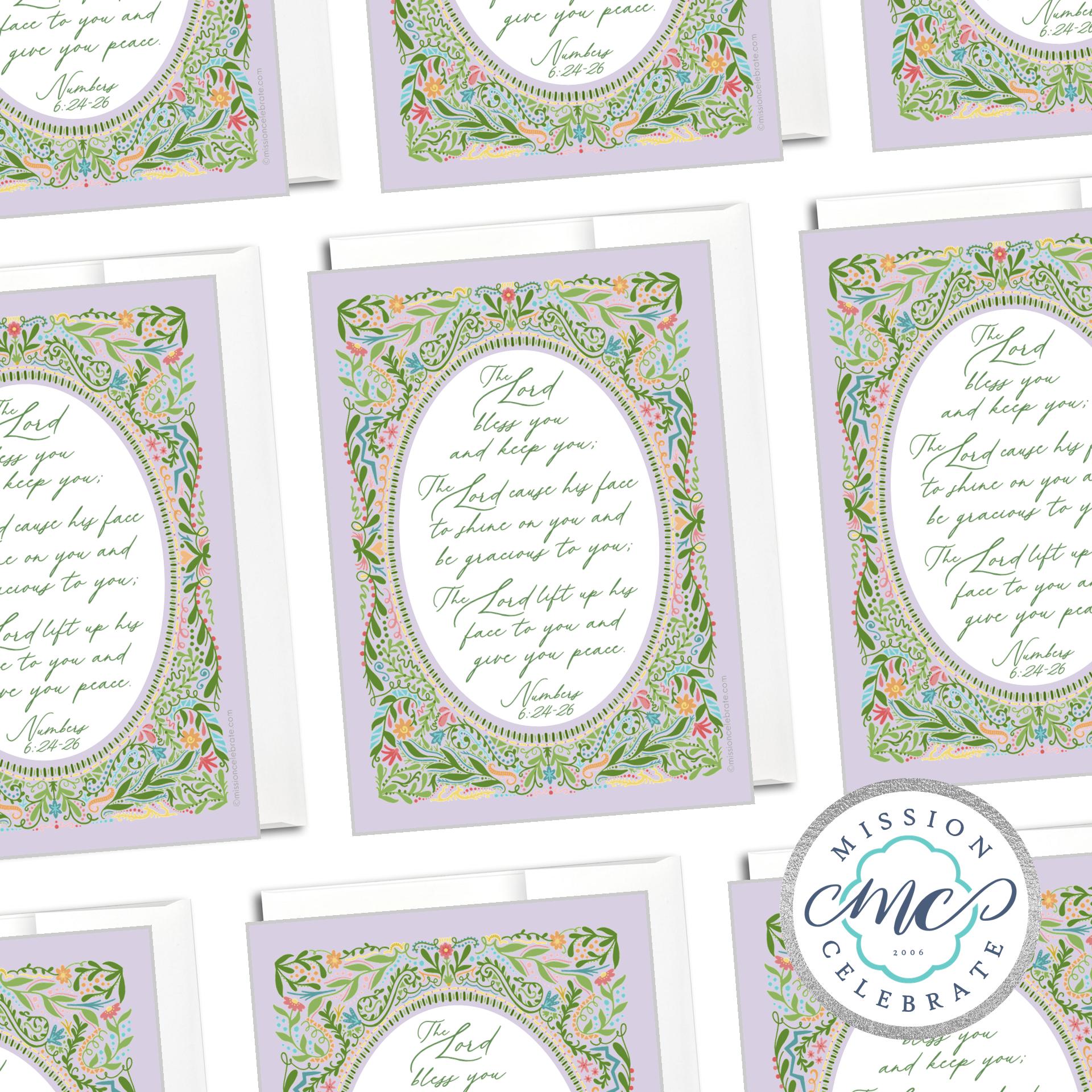 Numbers 6:24-26 Greeting Card - Floral Christian Art, "The Lord Bless You" - Christian Blessing Note Cards