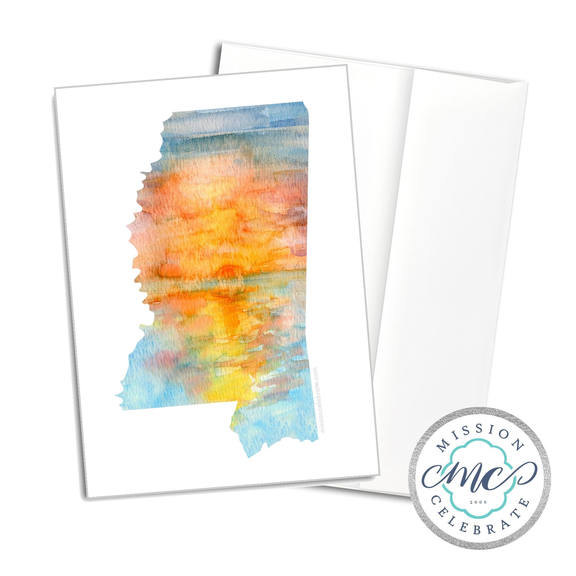 Mississippi Sunrise Watercolor Art Greeting Card - Handmade by Leslie Gonce