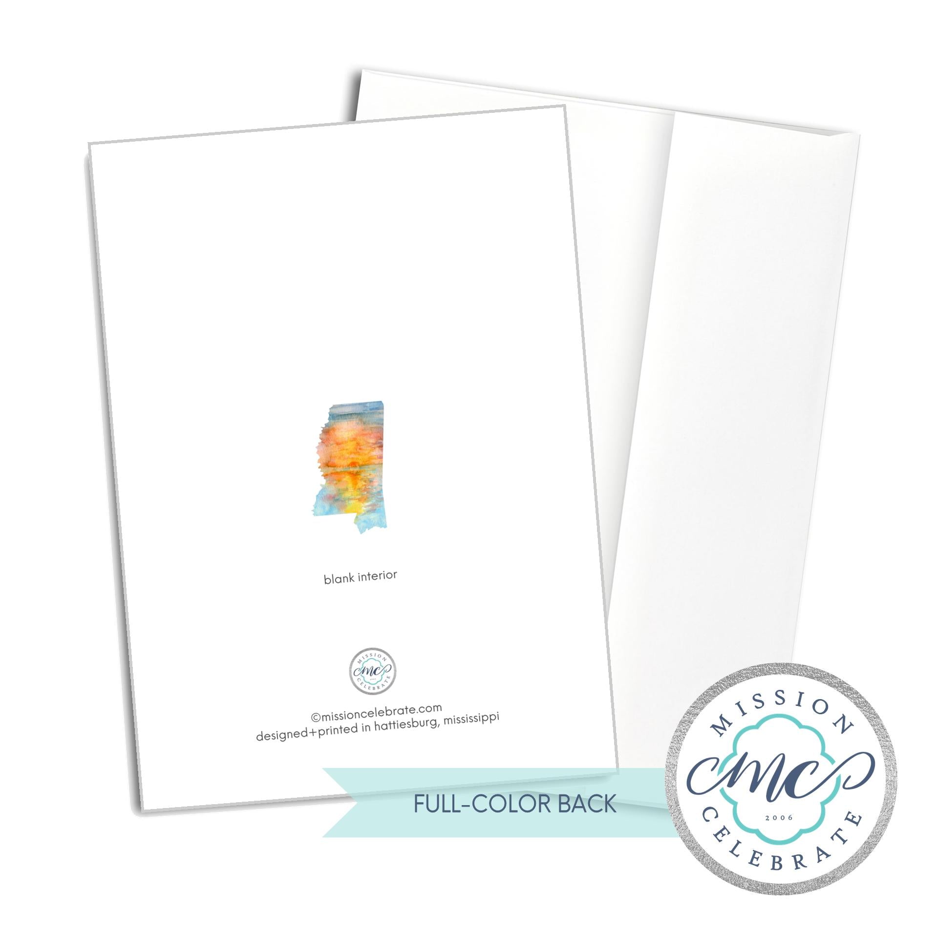 Mississippi Sunrise Watercolor Greeting Card by Main Street Collective - Blank Interior