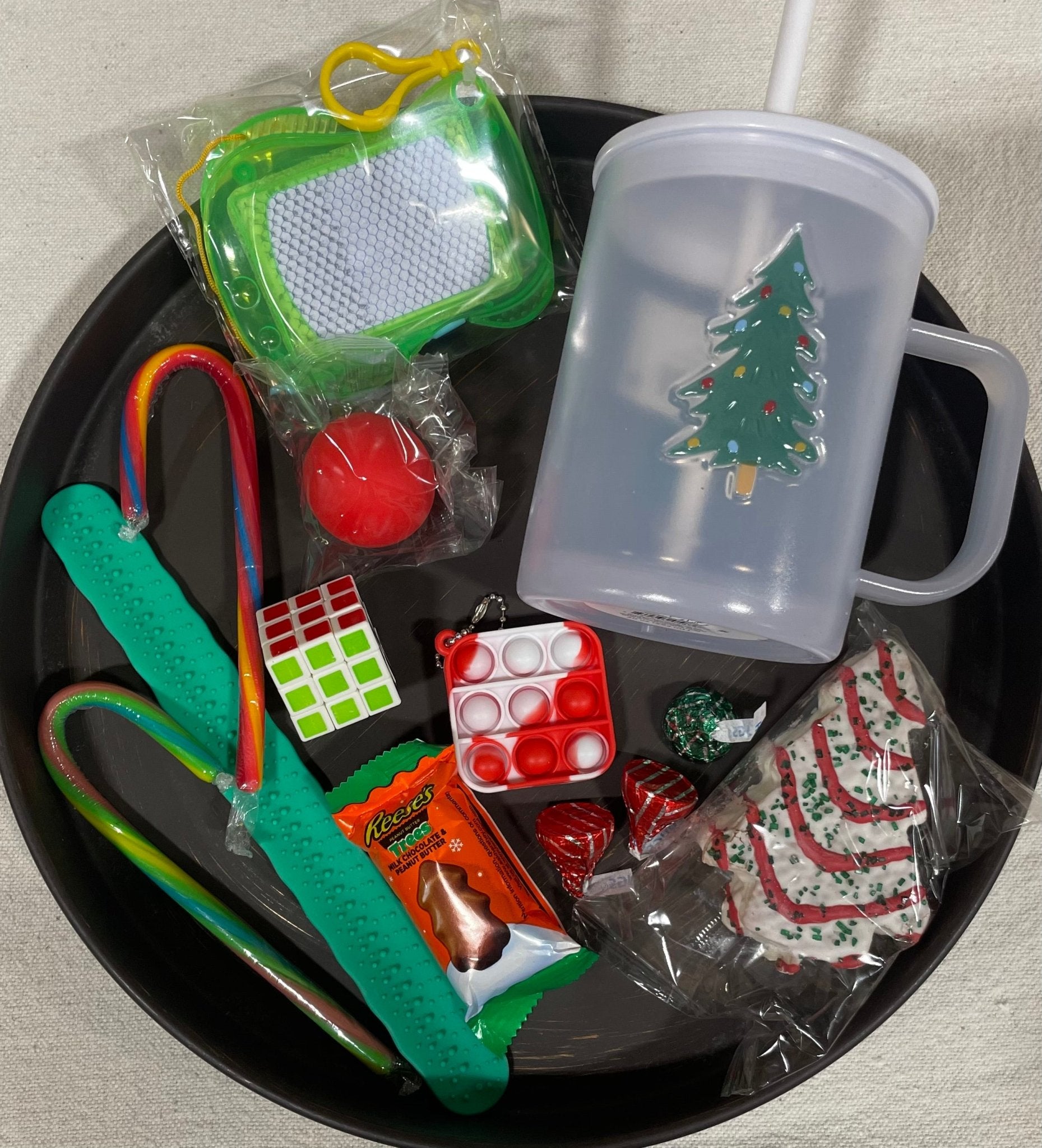 Christmas Gift Box for Kids: Toys, Candy, Ornament Kit. Fun Holiday Mini Box with Candy Canes, Puzzle, Reese's Trees.