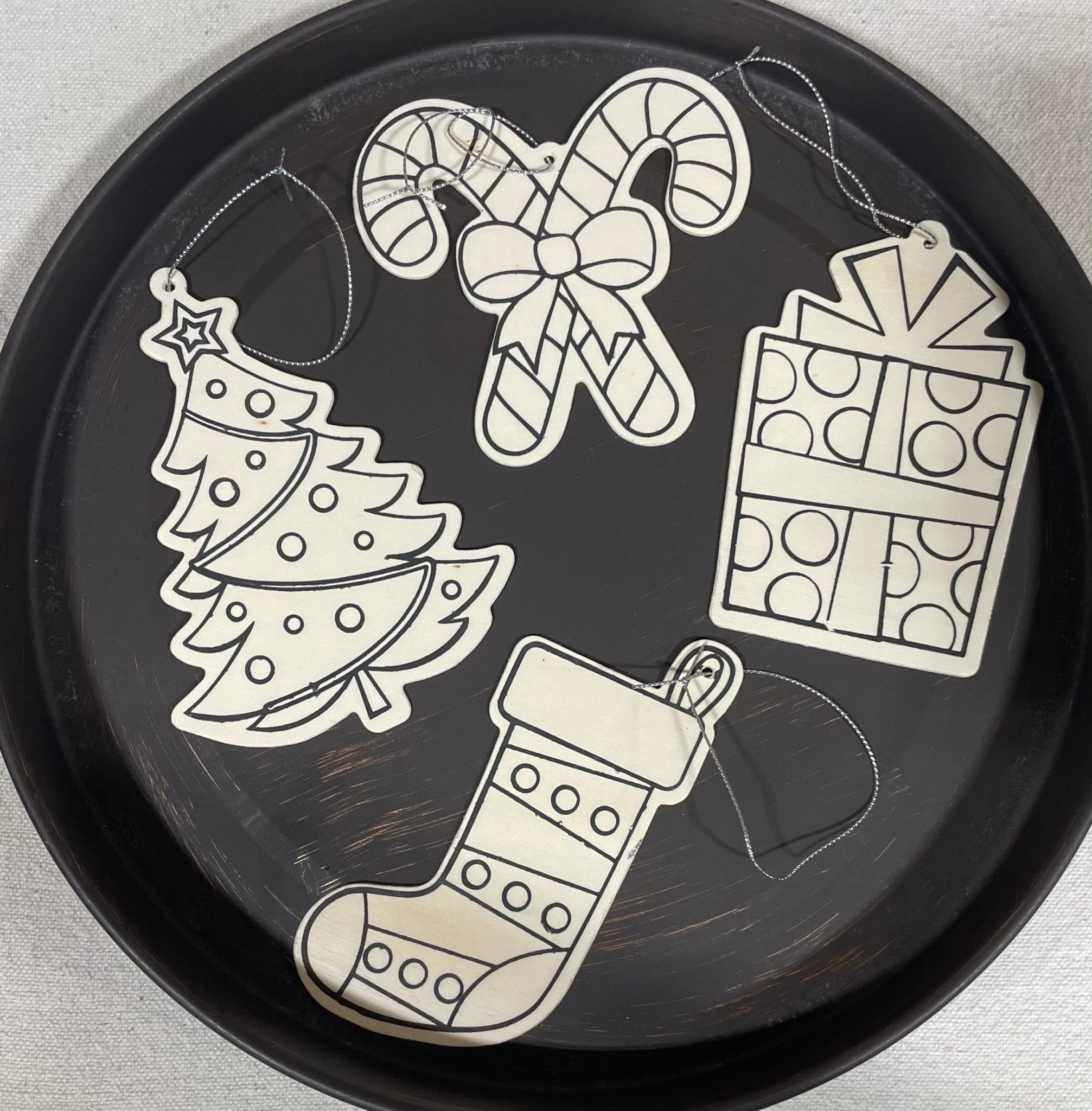 DIY Christmas Ornaments Craft Kit - Tree, Candy Cane, Gift, Stocking on a Tray - Main Street Collective