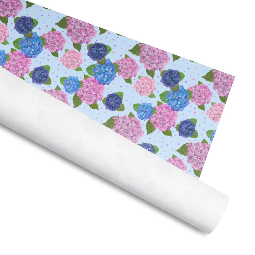 Happy Hydrangeas Watercolor Art Wrapping Paper (3 lengths)